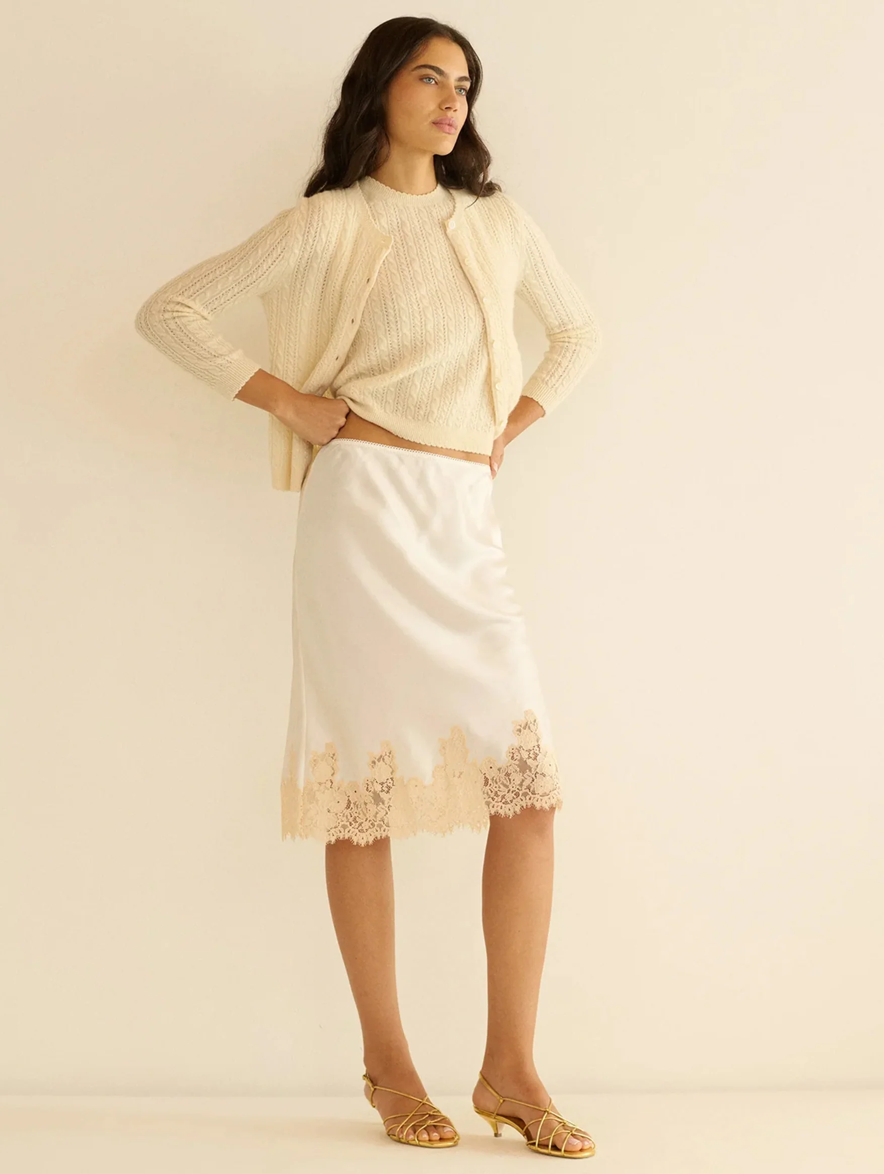 Danae Cashmere Cable Cardigan in Dogwood - Image 4