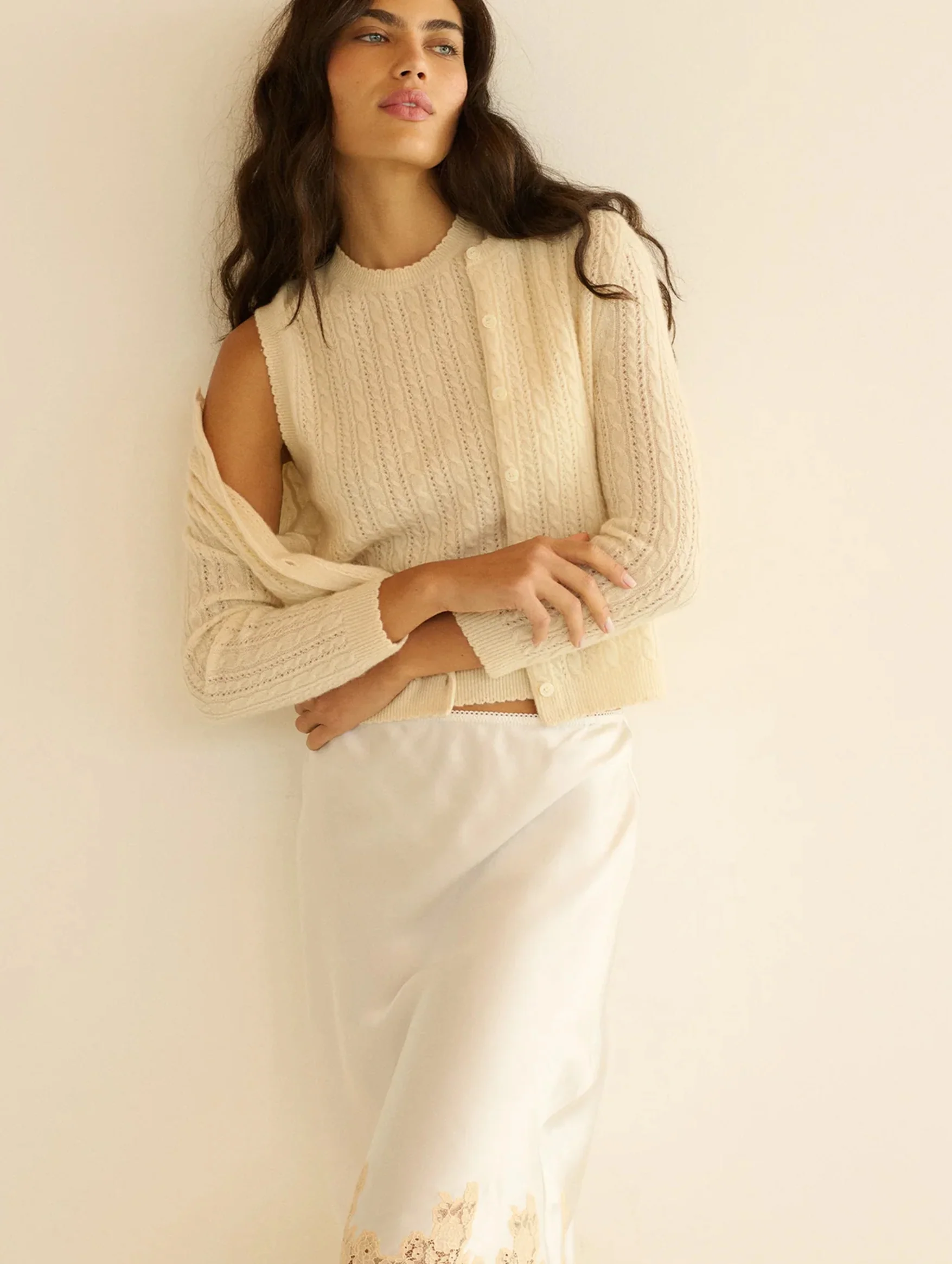 Danae Cashmere Cable Cardigan in Dogwood - Image 5