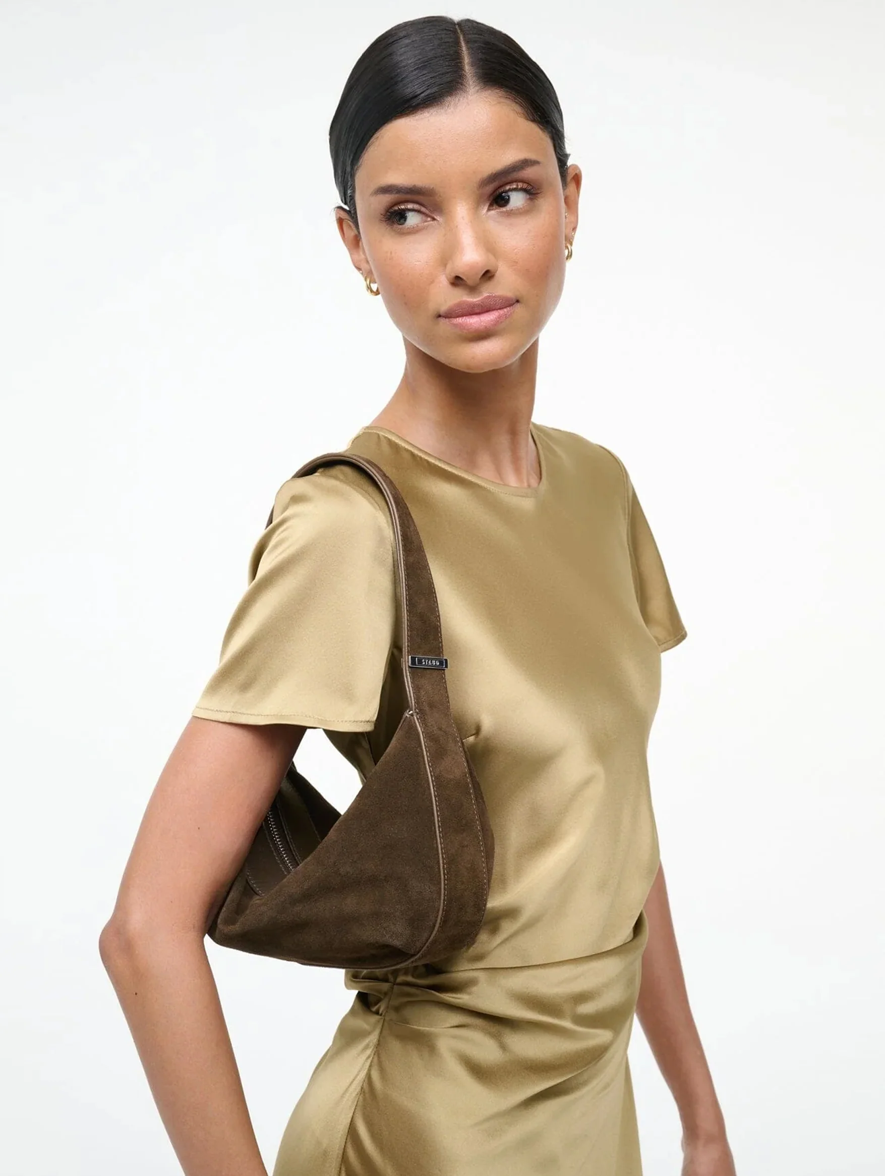 Demy Shoulder Bag in Truffle Suede - Image 2