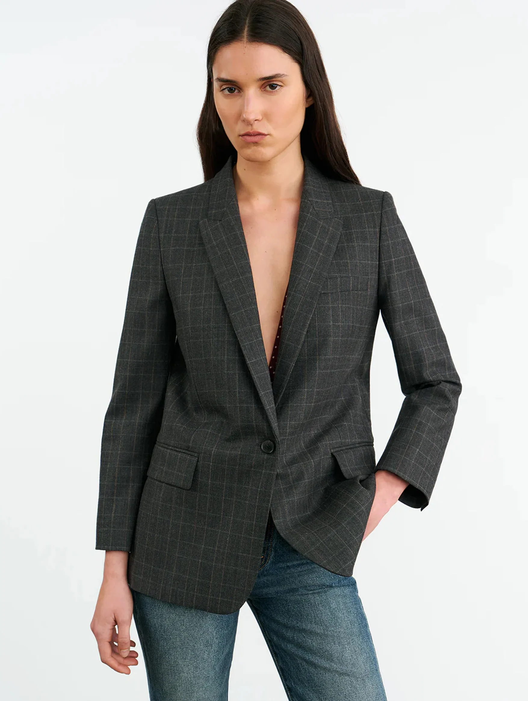 Diane Blazer in Espresso Check - Image 3