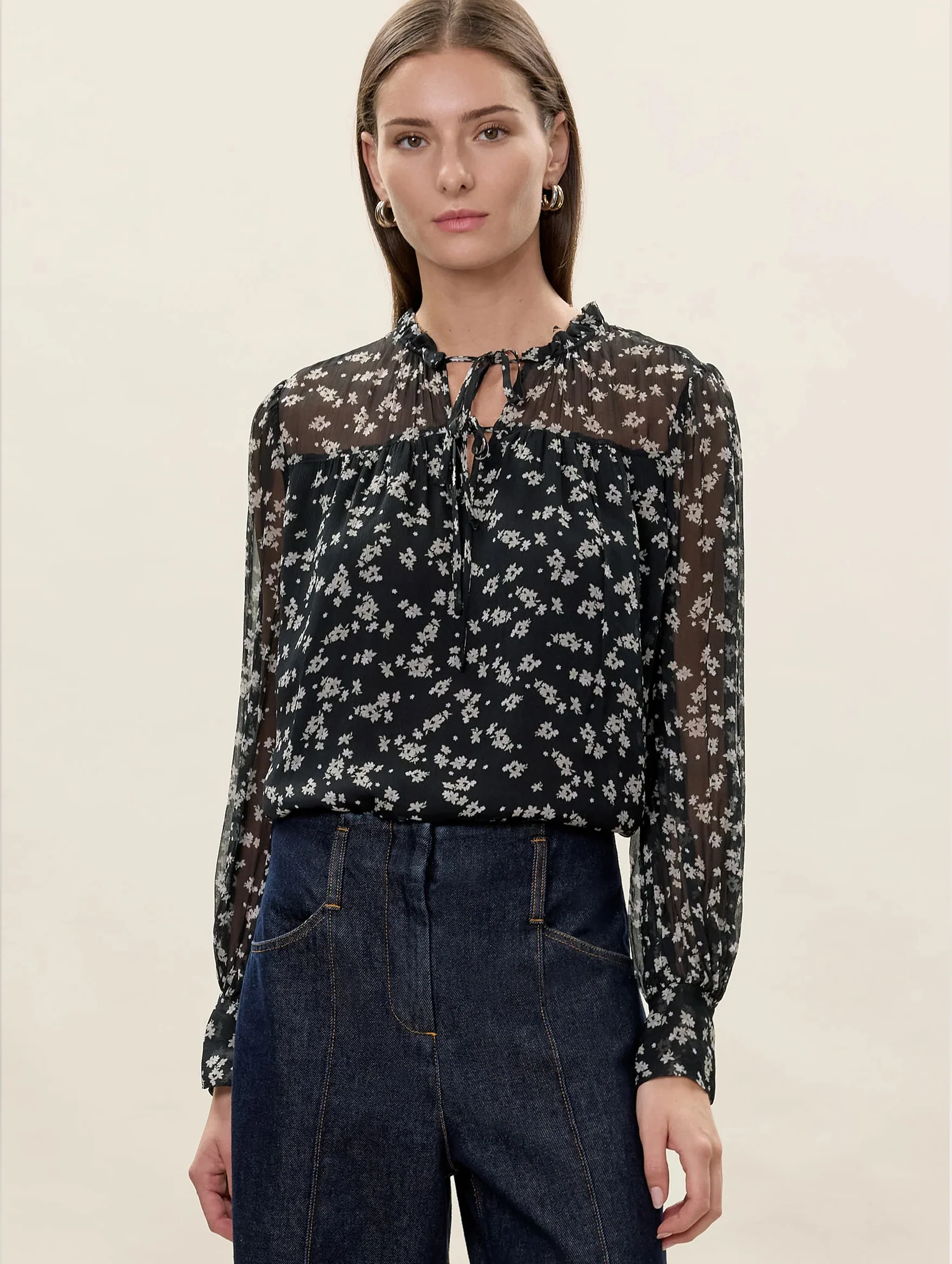 Ditsy Floral Blouse in Black - Image 2