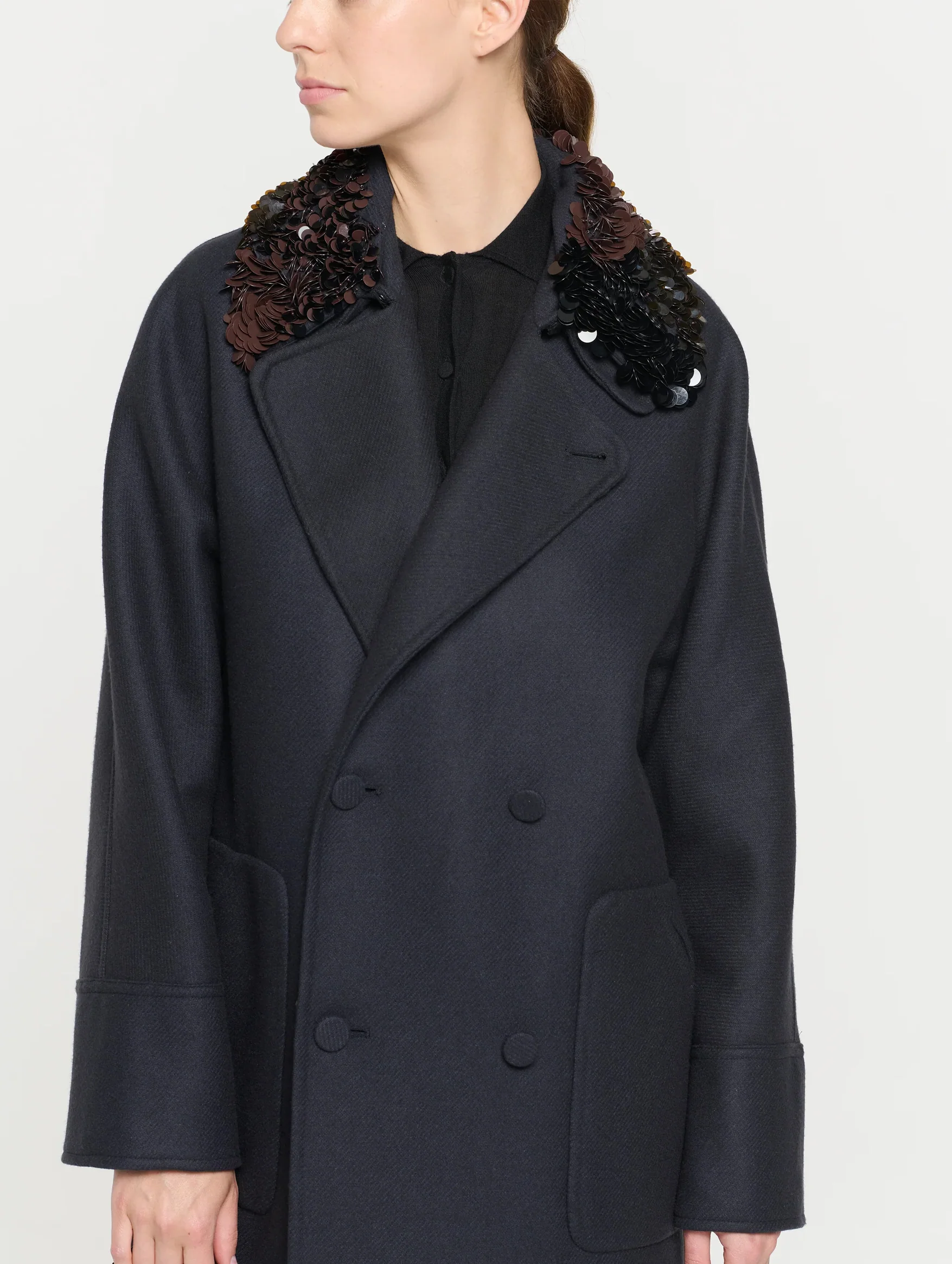 Double Breasted Wool Coat in Blue Black - Image 2