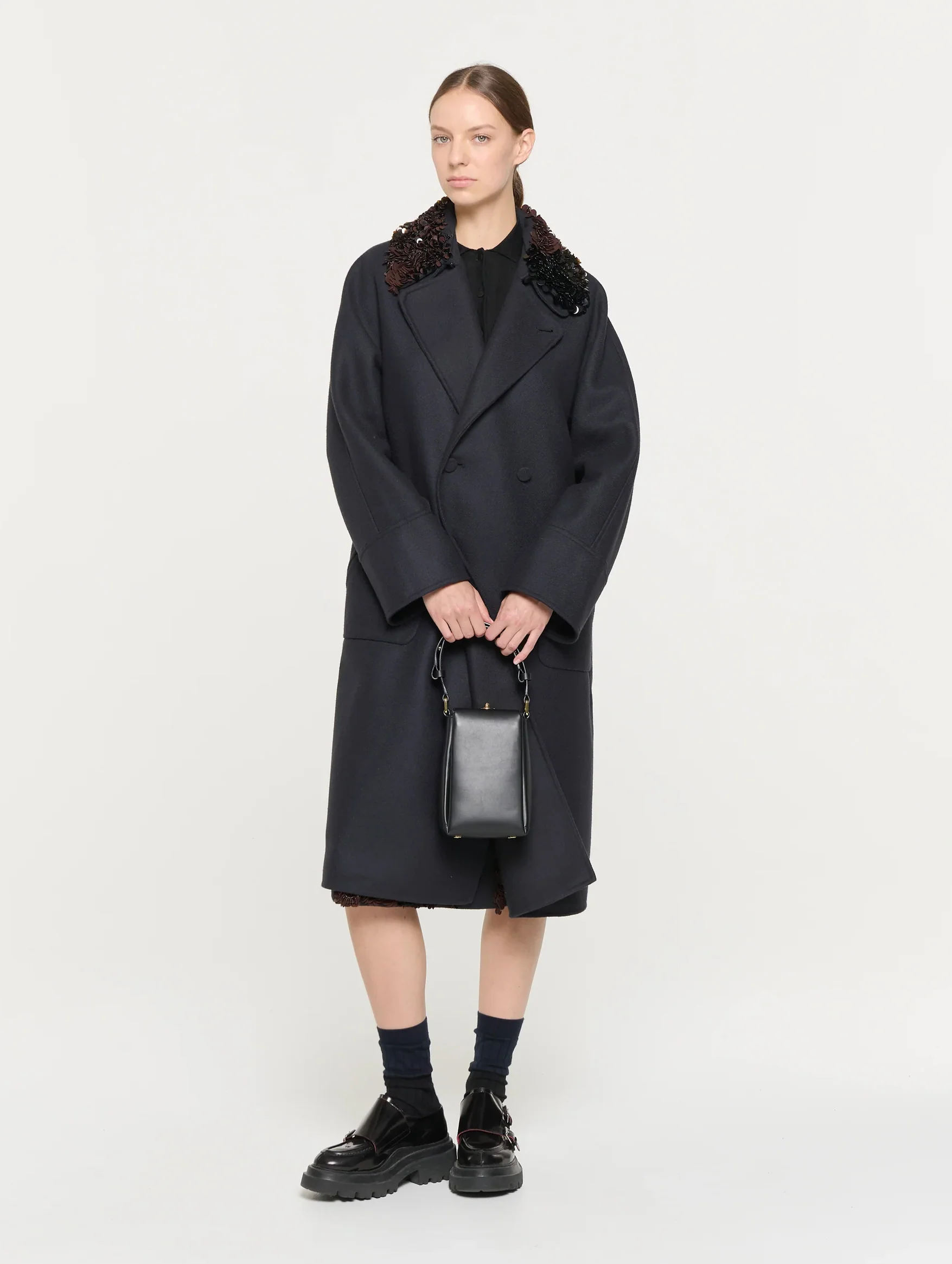 Double Breasted Wool Coat in Blue Black - Image 3