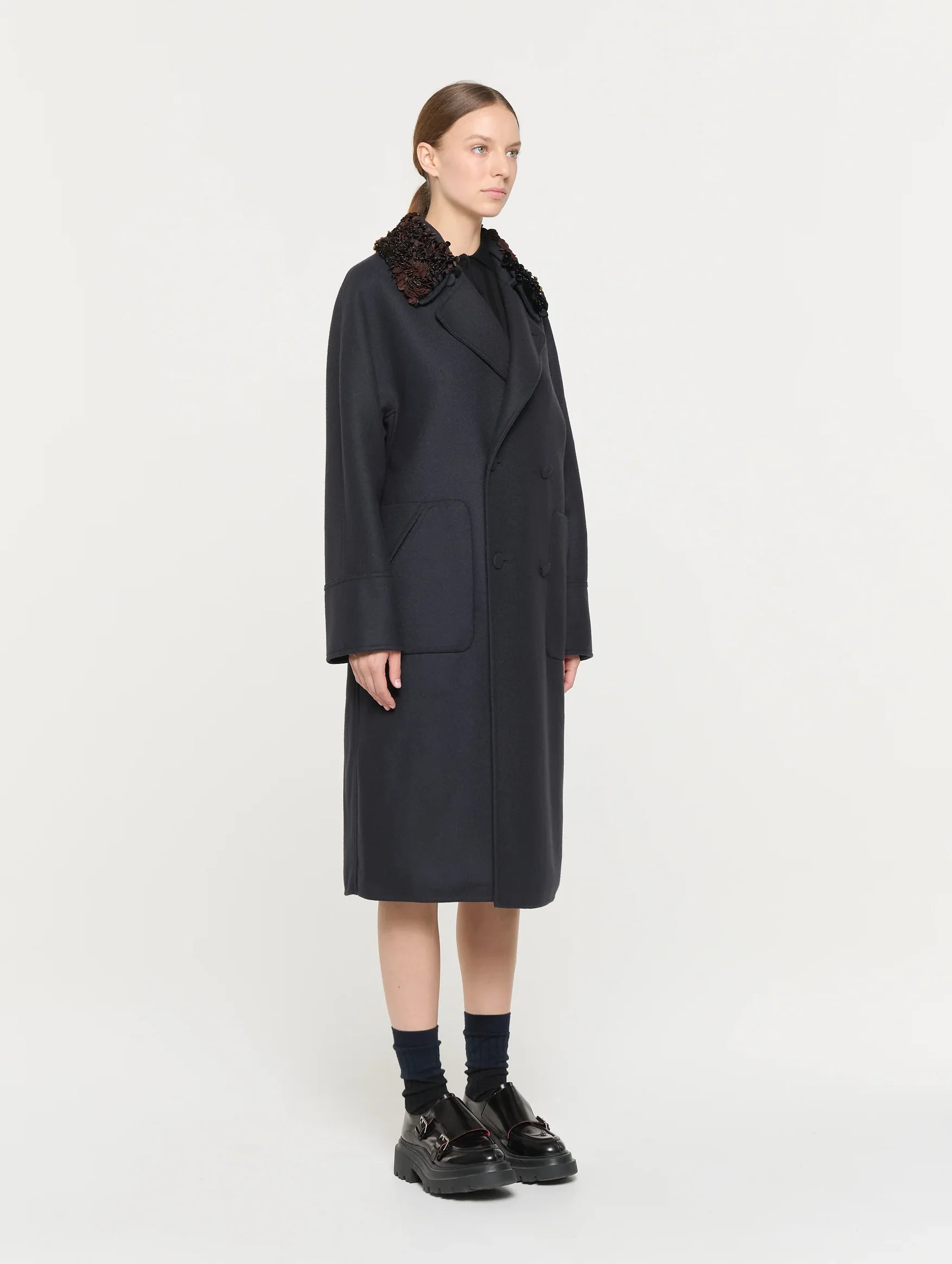 Double Breasted Wool Coat in Blue Black - Image 4