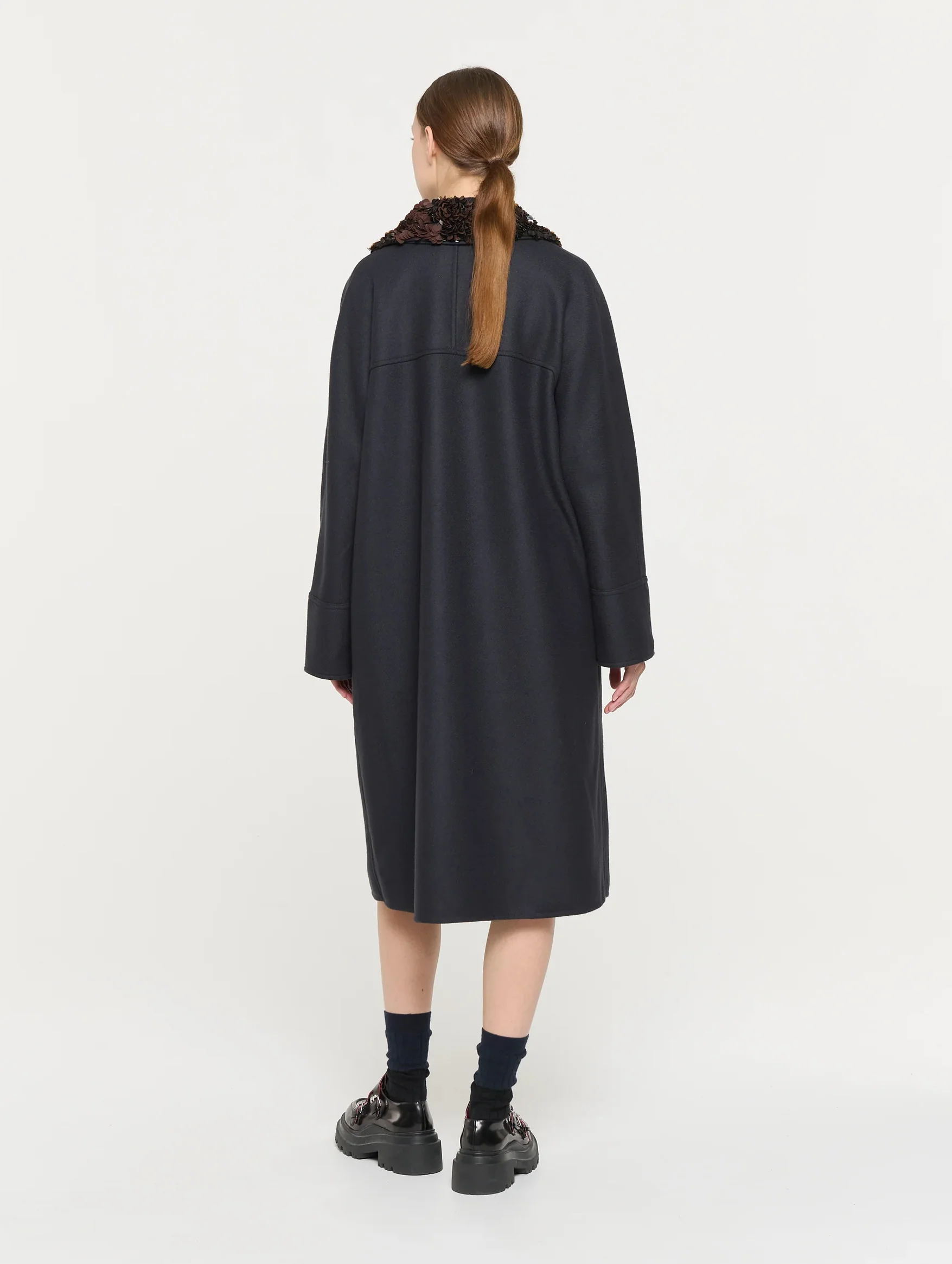 Double Breasted Wool Coat in Blue Black - Image 5