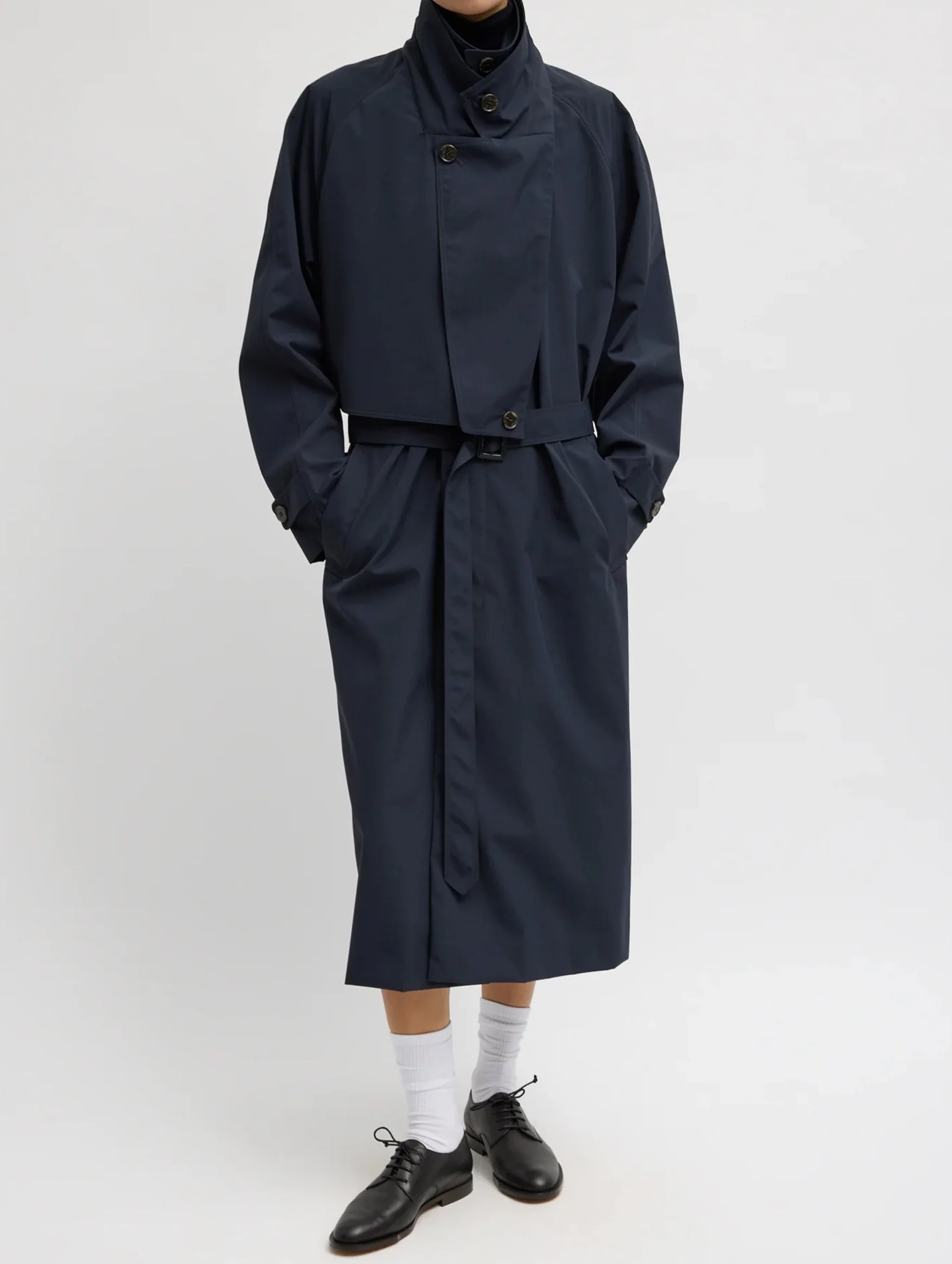 Double Collar Frank Trench in Navy