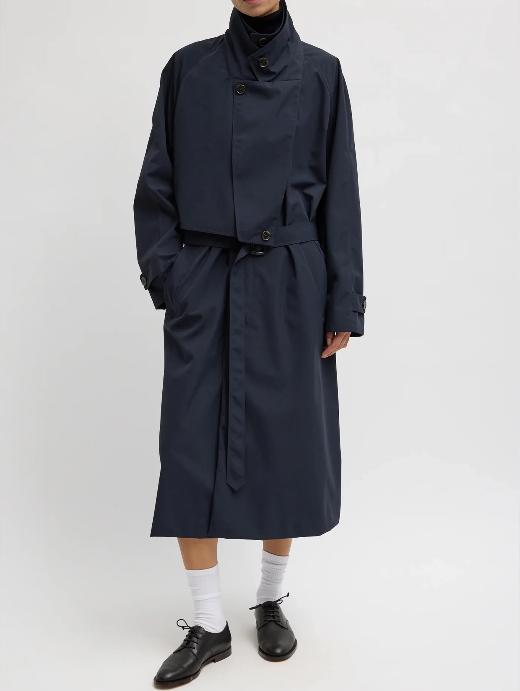 Double Collar Frank Trench in Navy - Image 2