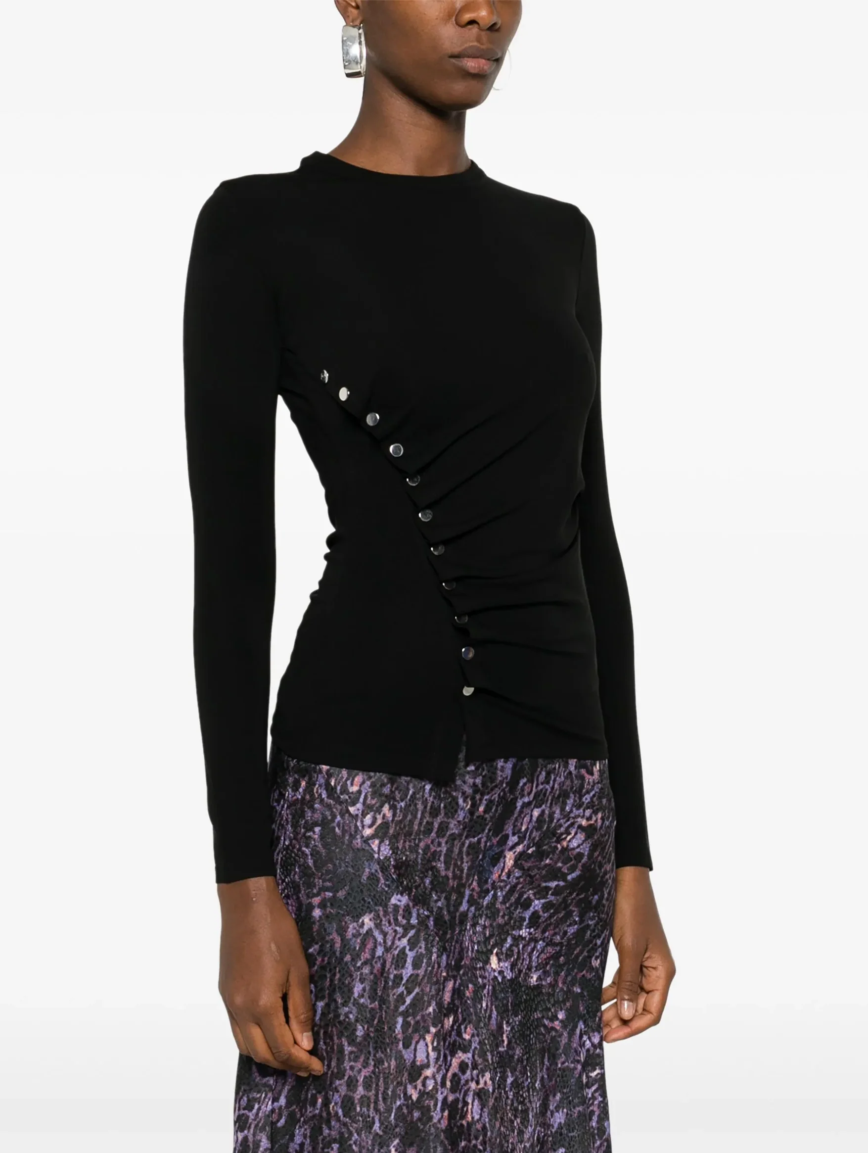 Drape Jersey Top in Black - Image 3