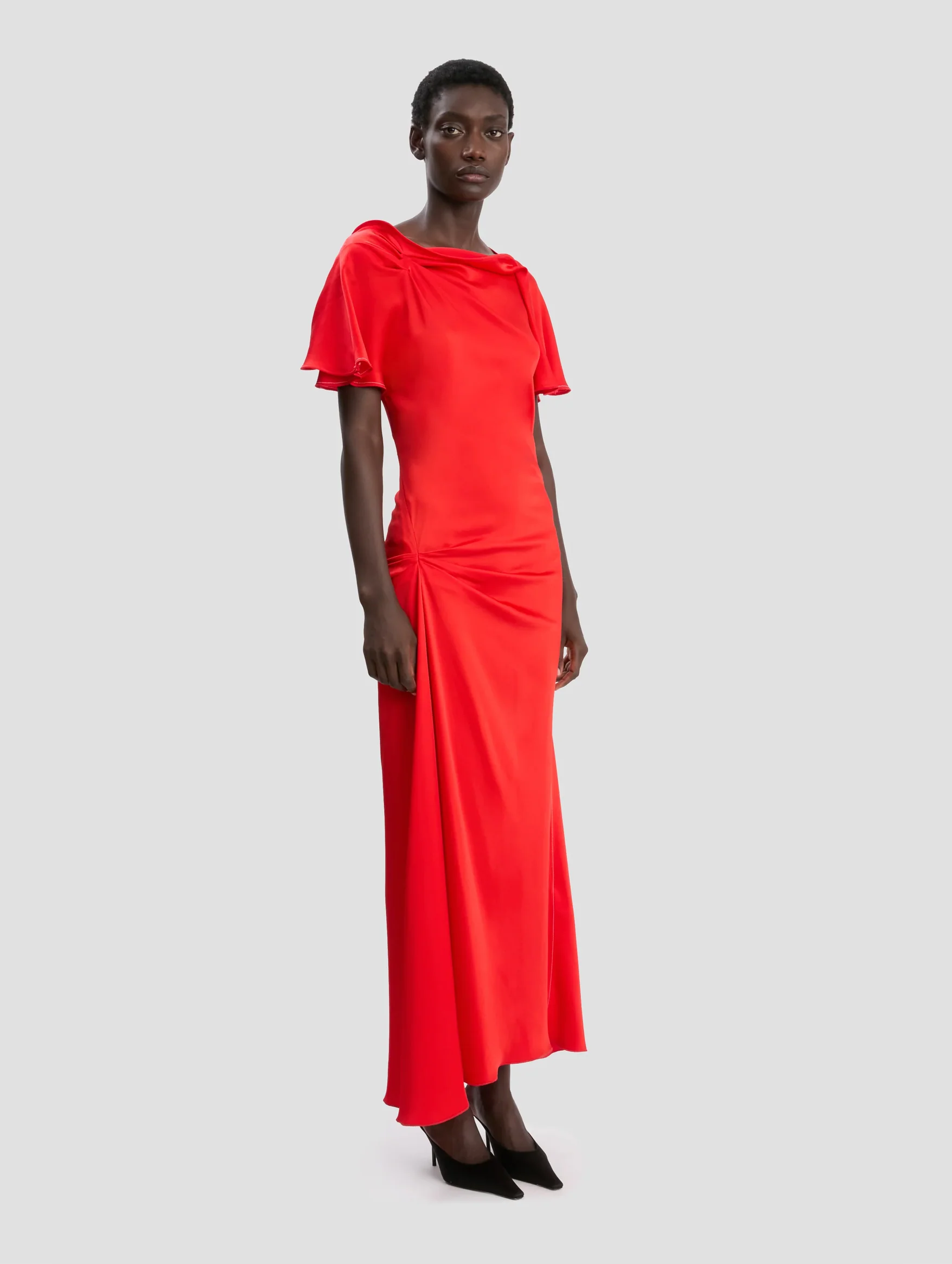 Draped Cap Sleeve Dress in Cayenne - Image 3