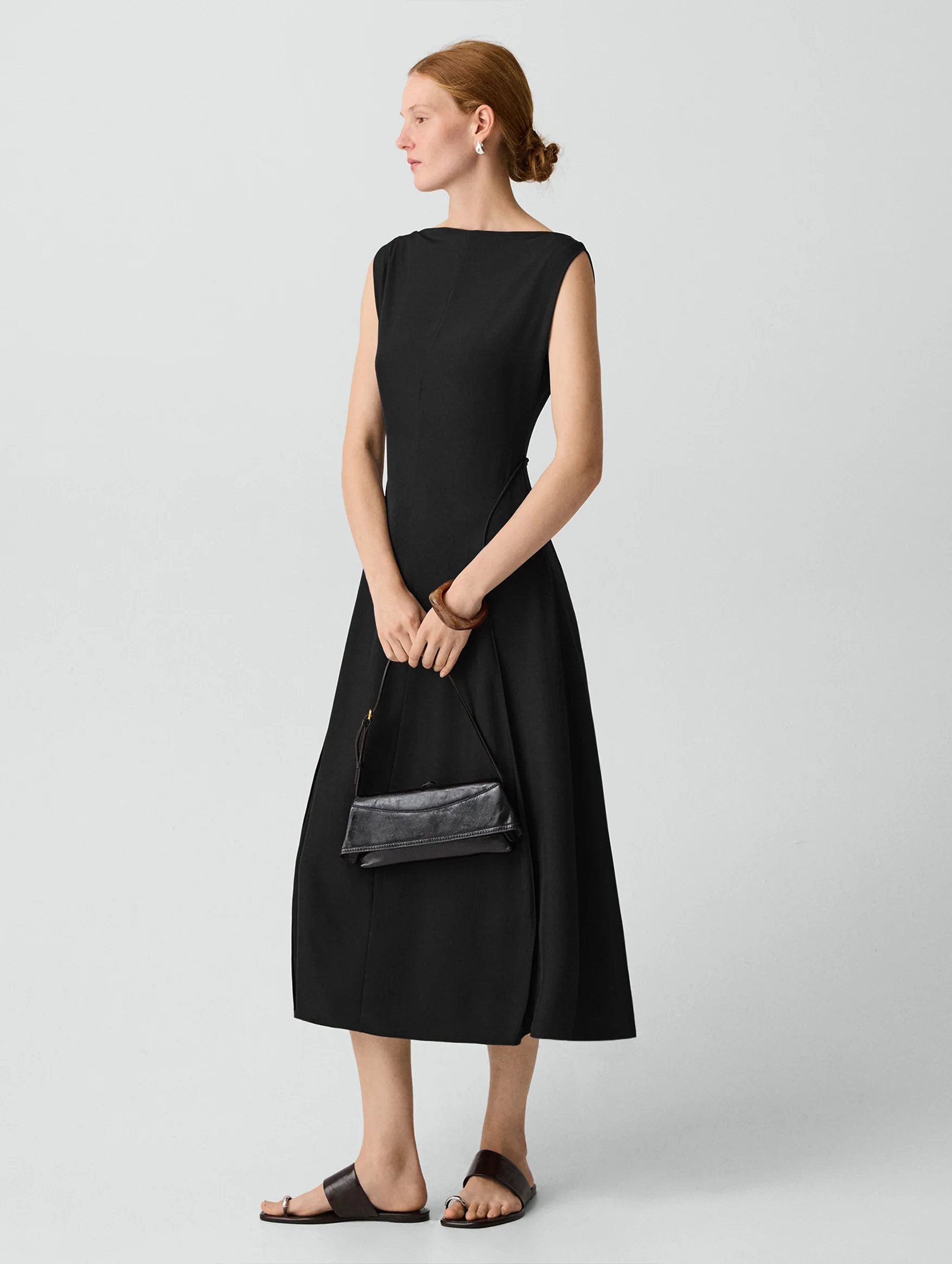 Draped Midi Dress in Black - Image 5