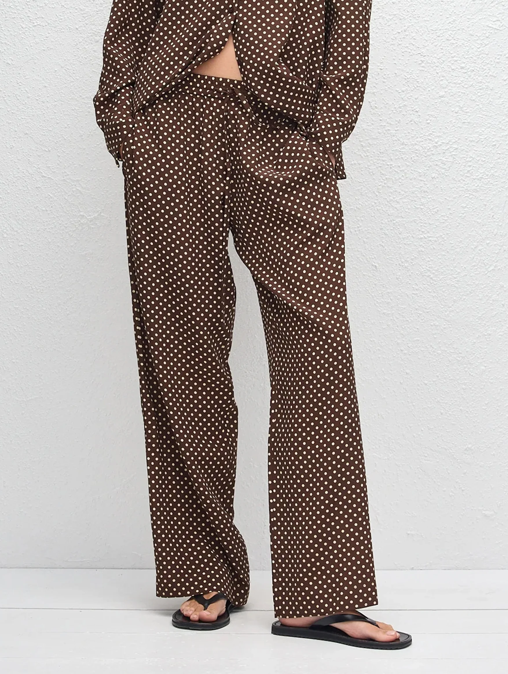 Drawstring Trouser in Polka Dot Chocolate - Image 3