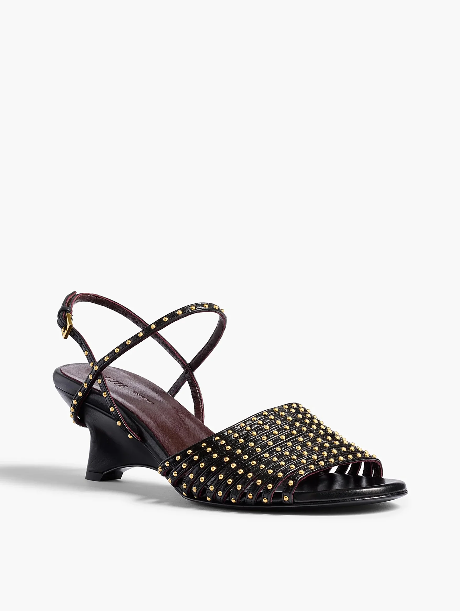 Drew Sandal in Black Leather with Gold Studs - Image 2