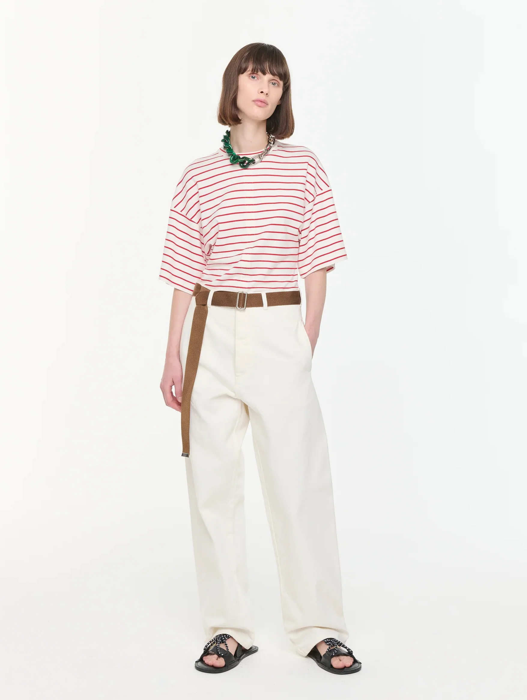 Drill Straight Leg Pant with Belt in Butter - Image 3