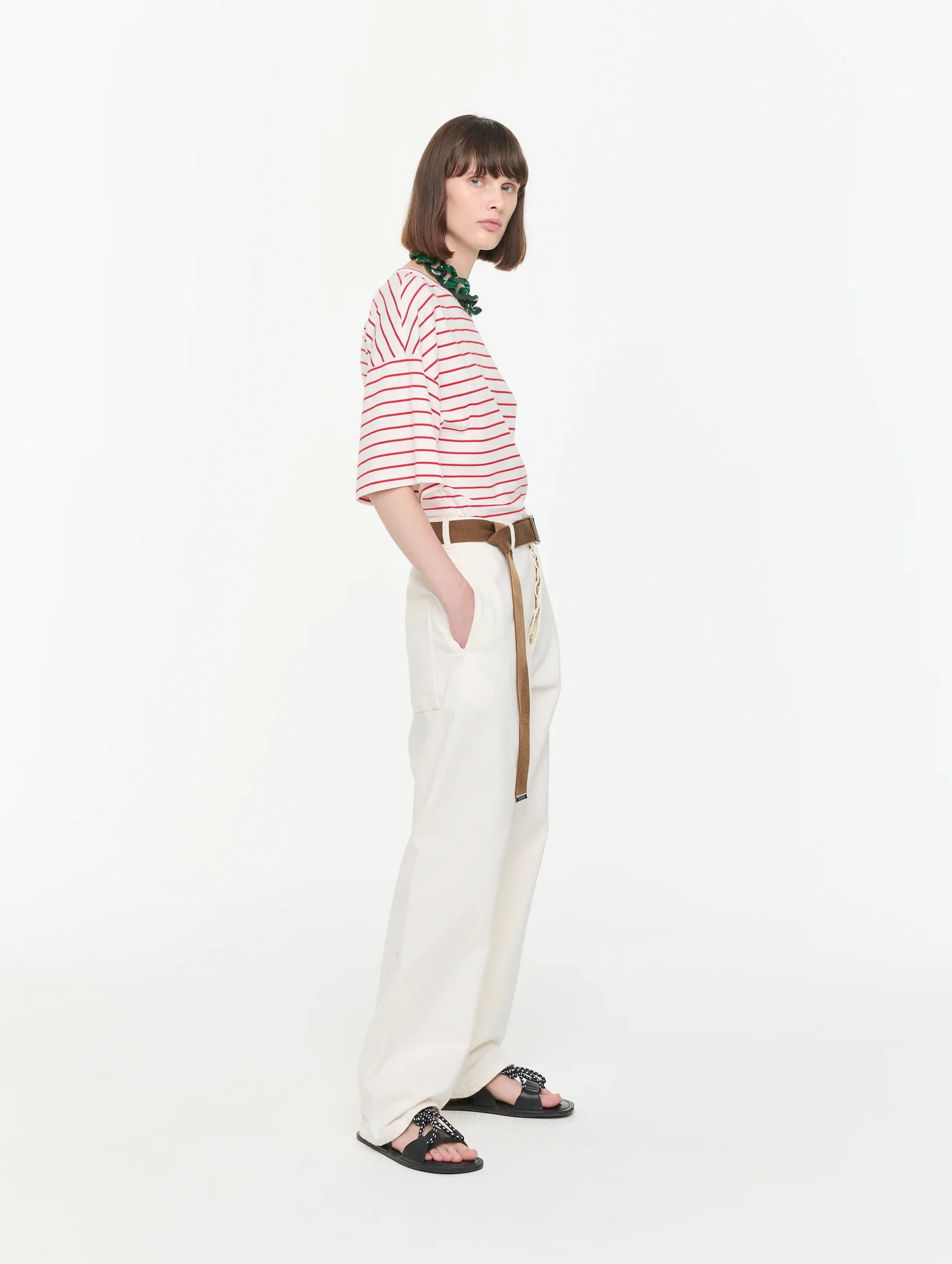 Drill Straight Leg Pant with Belt in Butter - Image 4