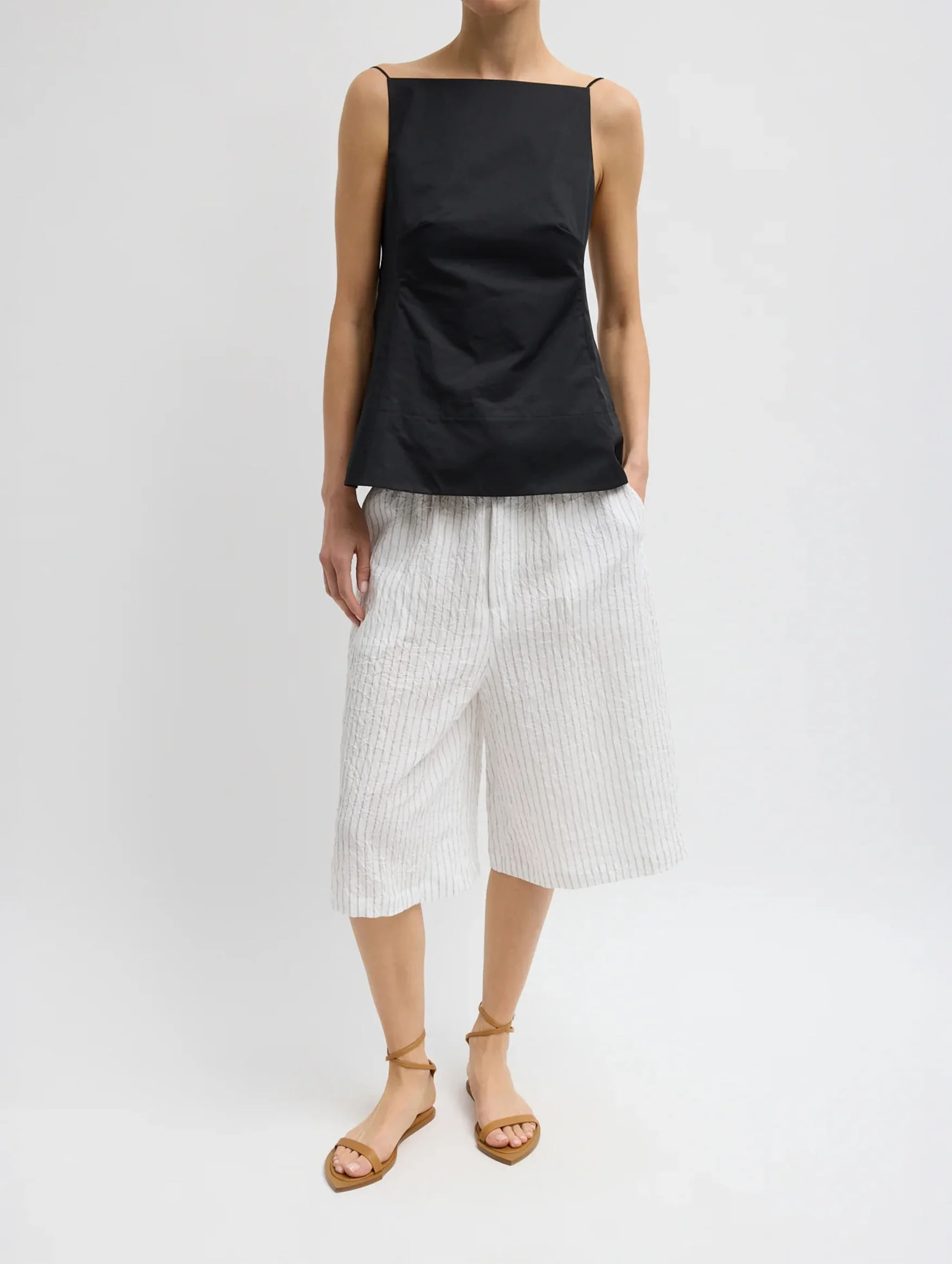 Eco Poplin Strappy Open Back Top in Black - Image 2