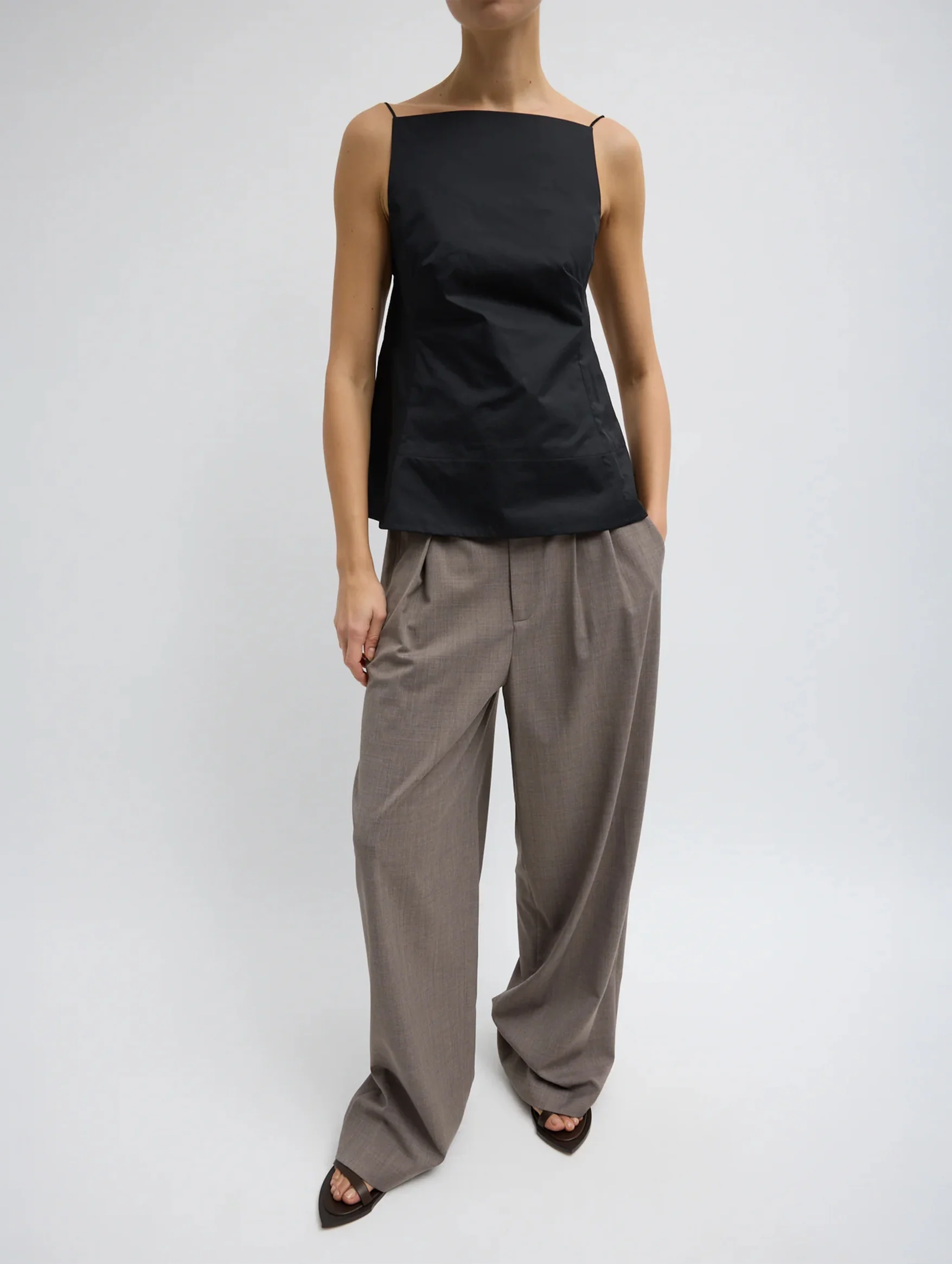 Eco Poplin Strappy Open Back Top in Black - Image 3