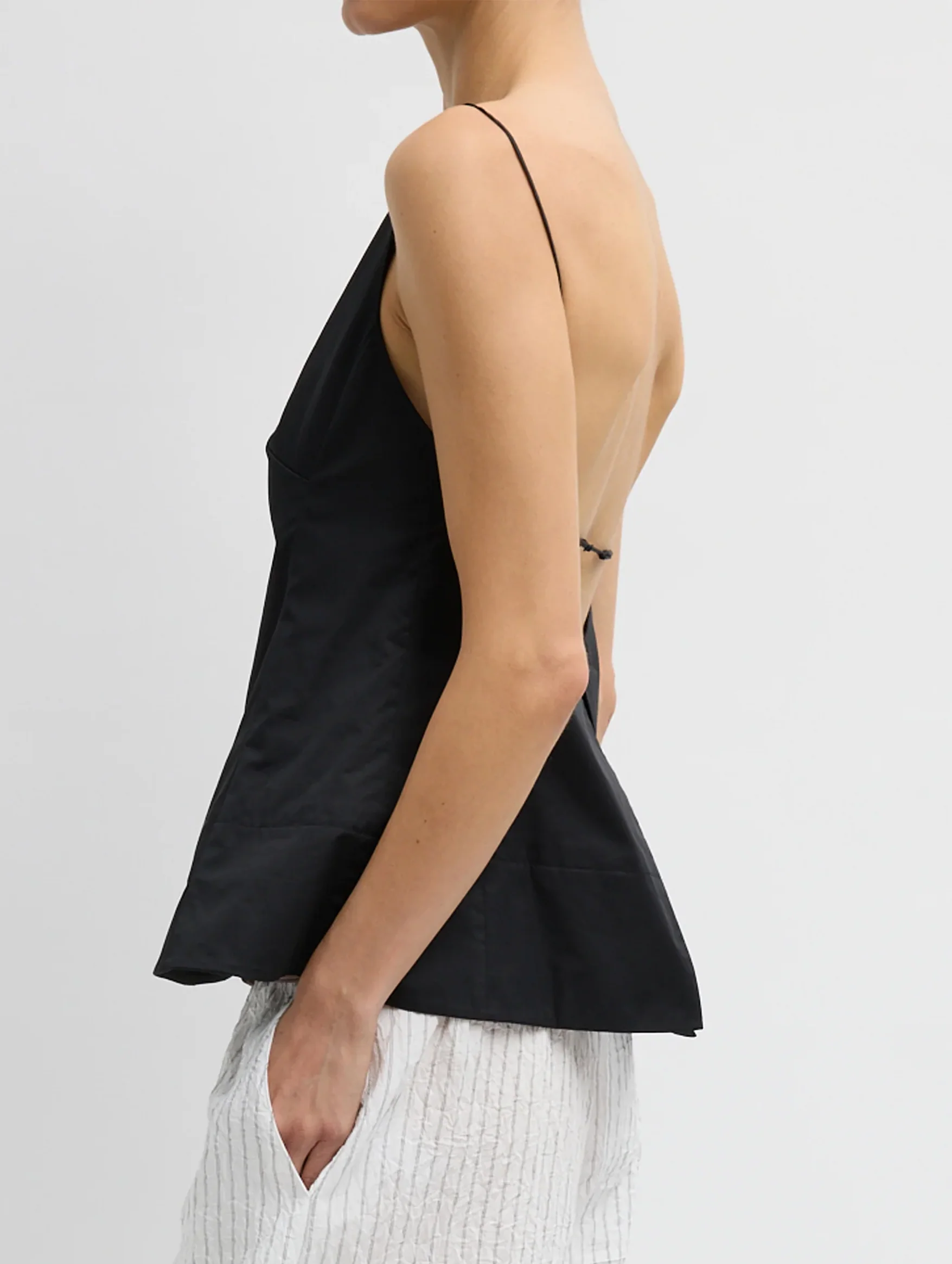 Eco Poplin Strappy Open Back Top in Black - Image 4
