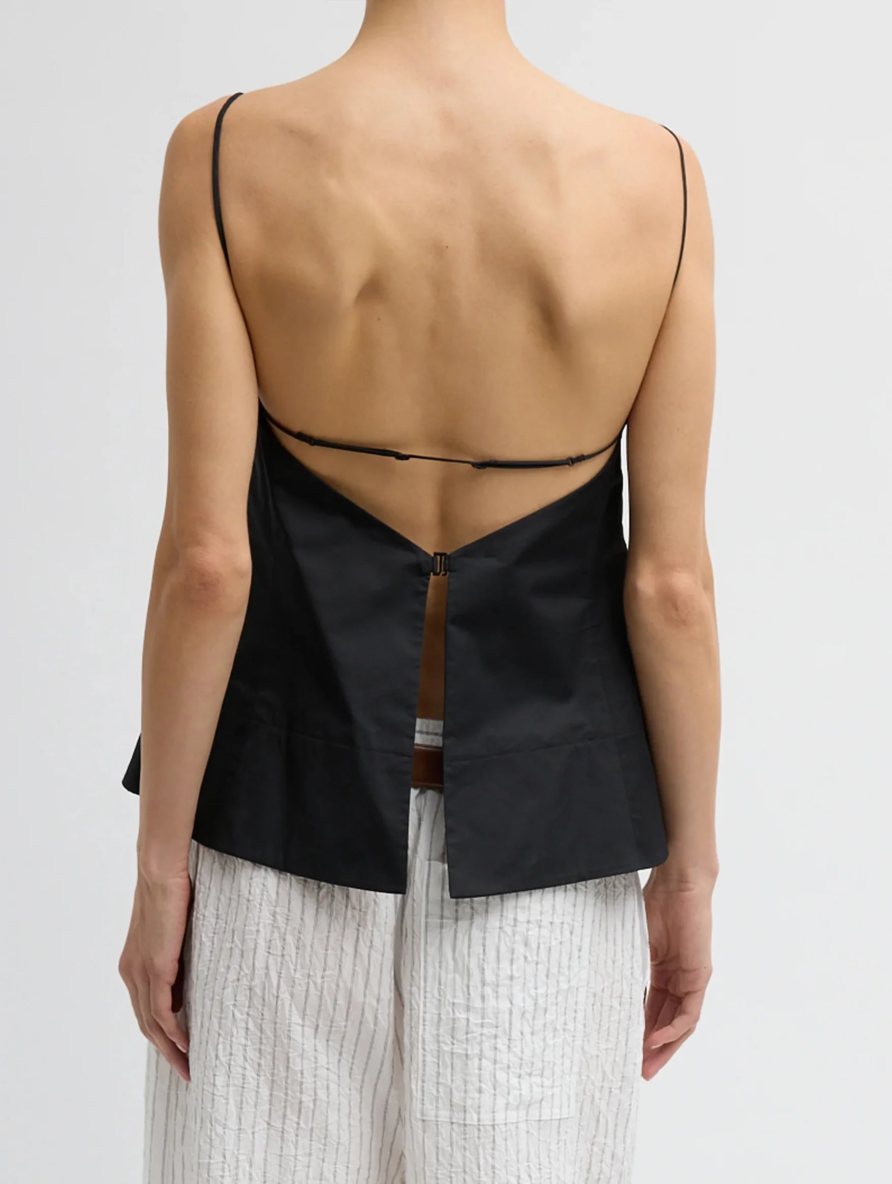 Eco Poplin Strappy Open Back Top in Black - Image 5