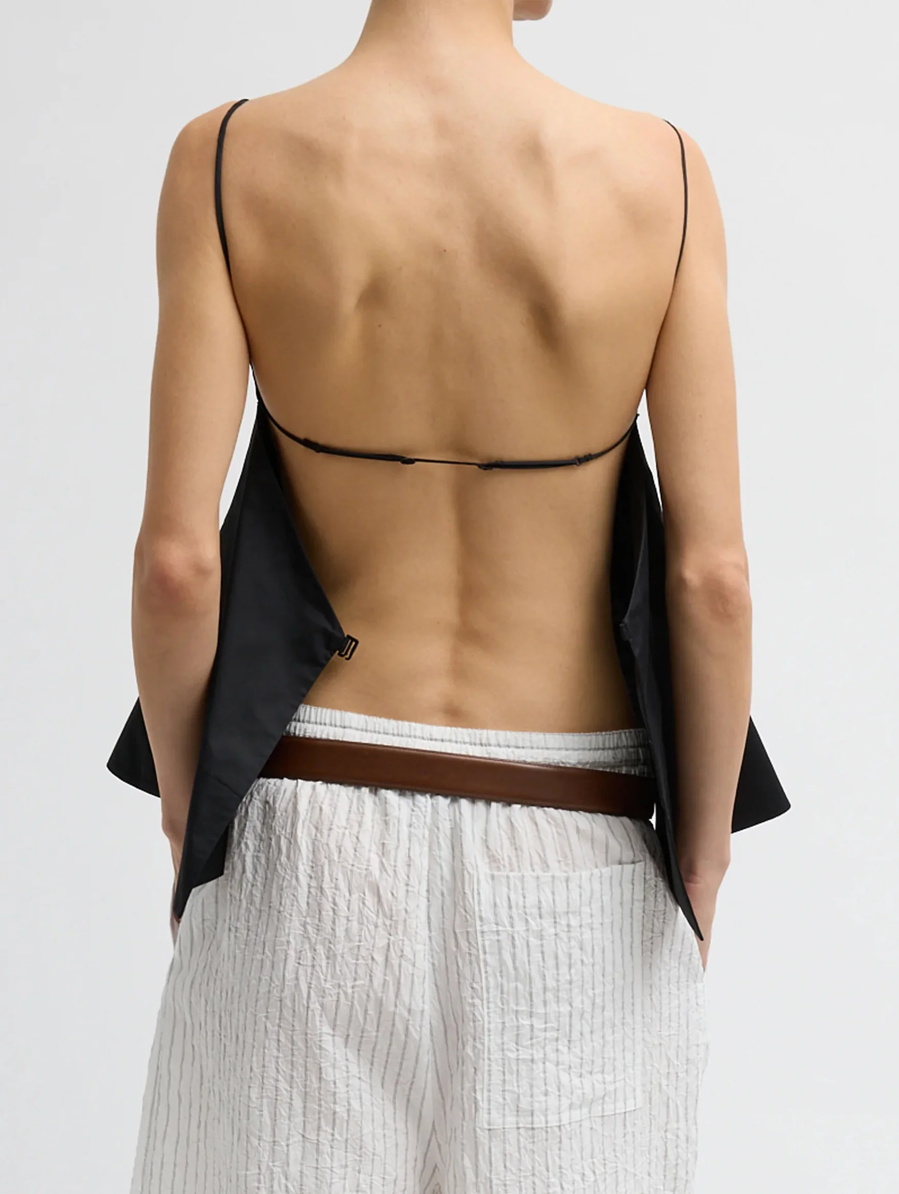 Eco Poplin Strappy Open Back Top in Black - Image 6