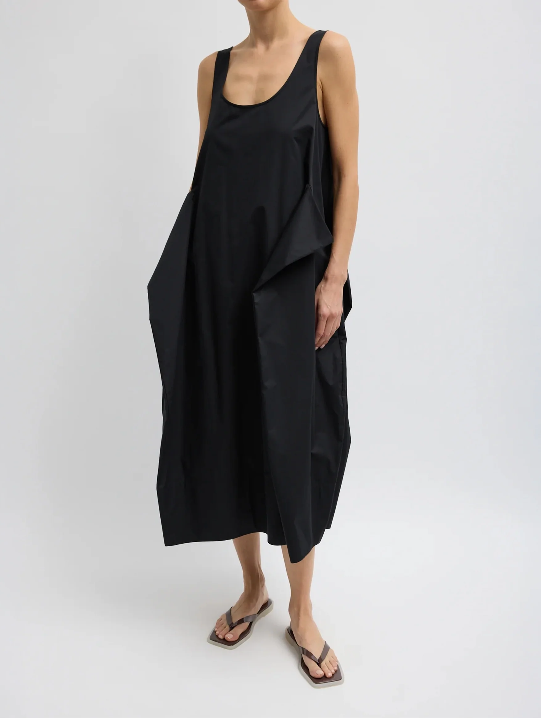 Eco Poplin Tank Dress in Black