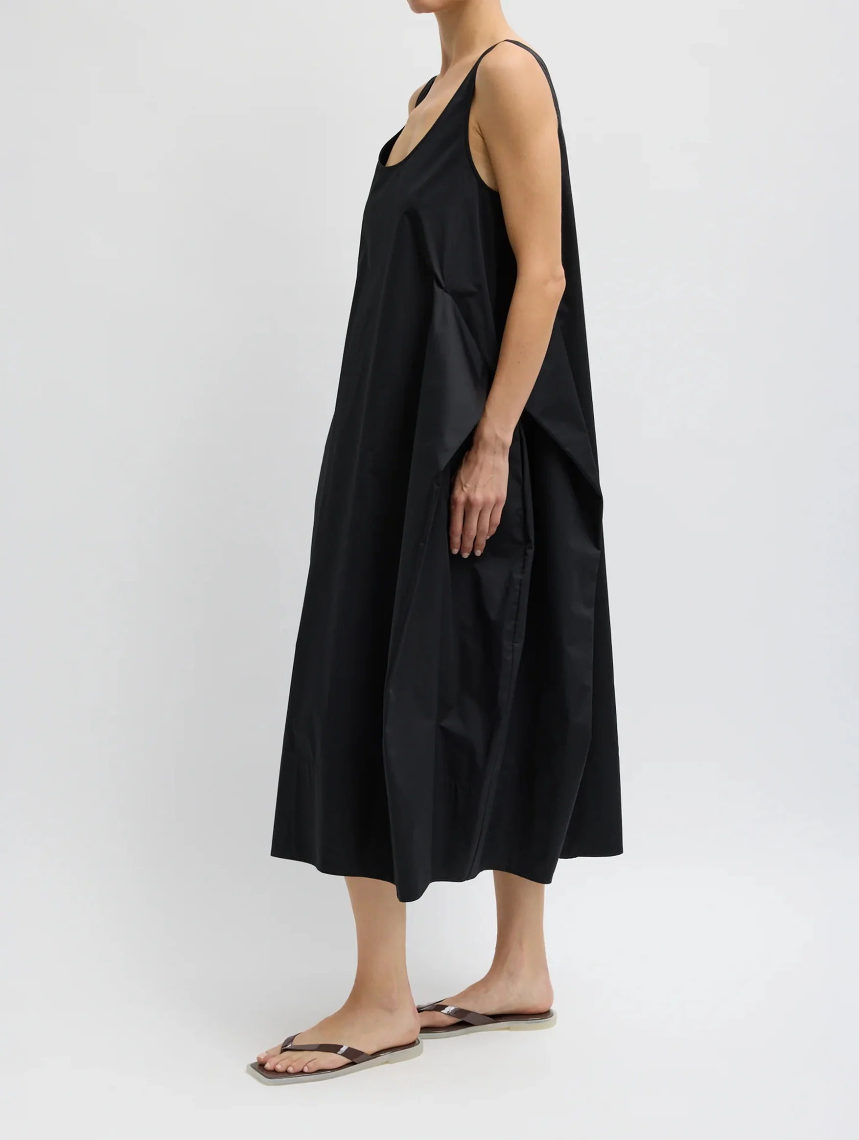 Eco Poplin Tank Dress in Black - Image 2