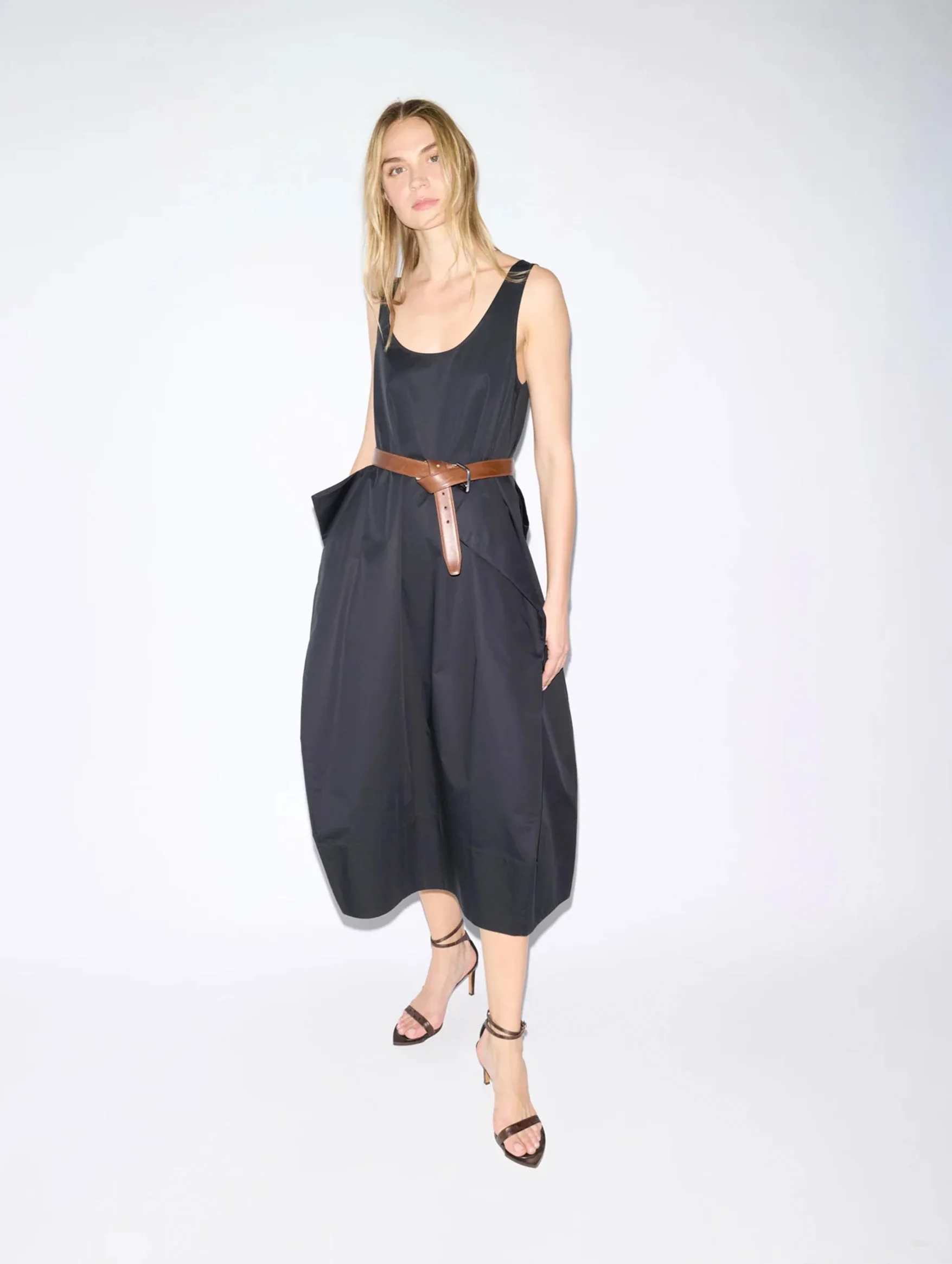 Eco Poplin Tank Dress in Black - Image 5