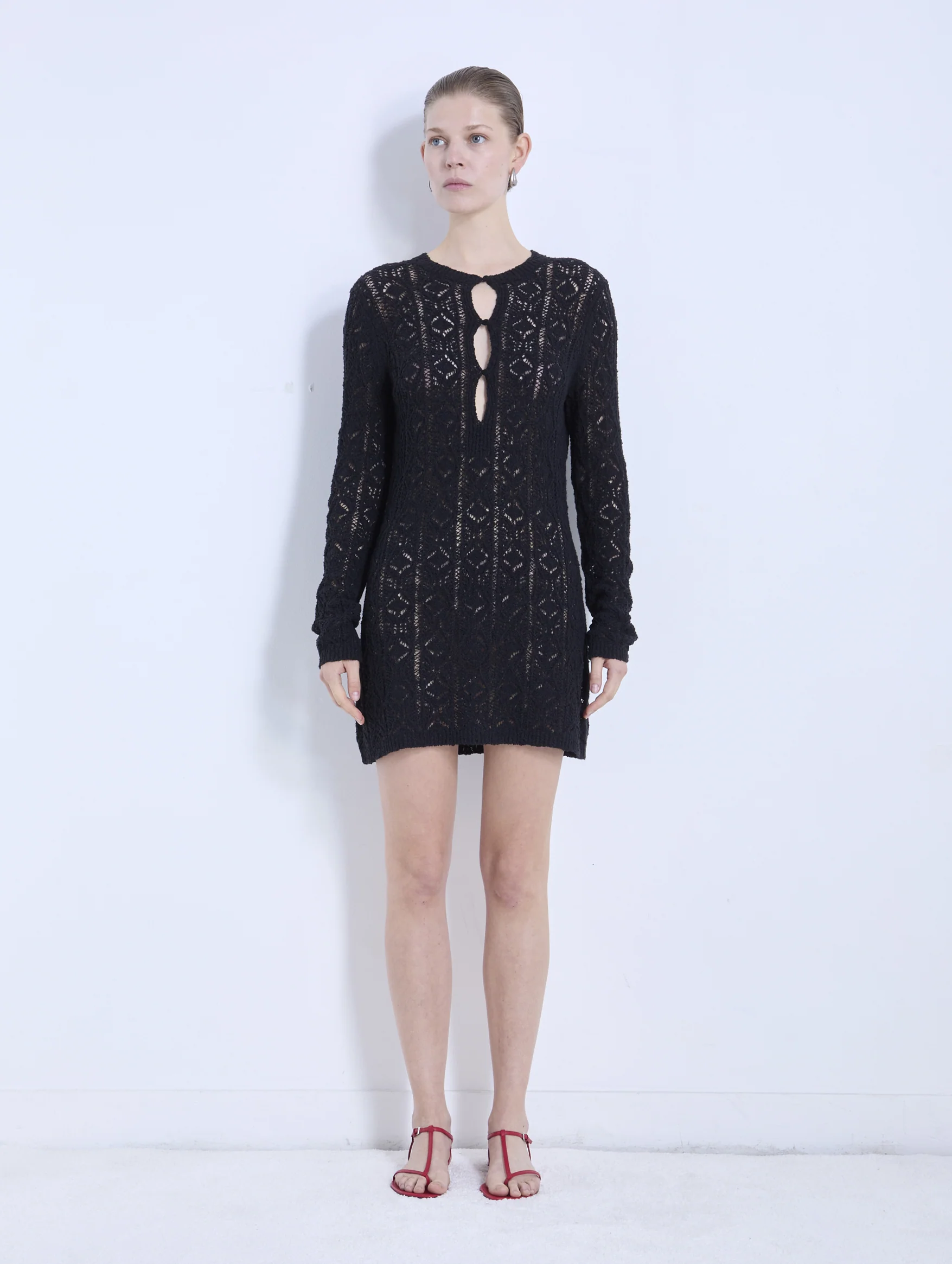 Evan Lace Stitch Dress in Black - Image 2