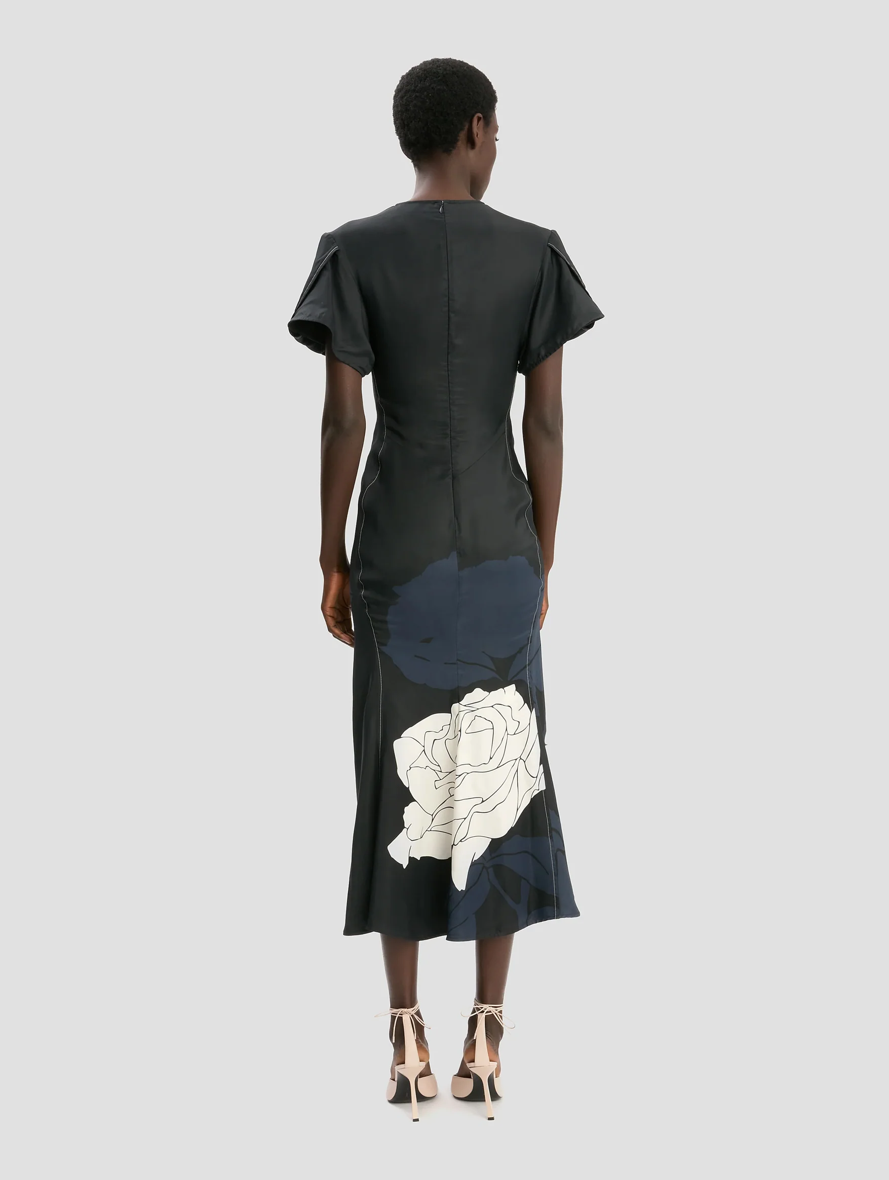 Eve Midi Dress in Dark Navy Floral Print - Image 5