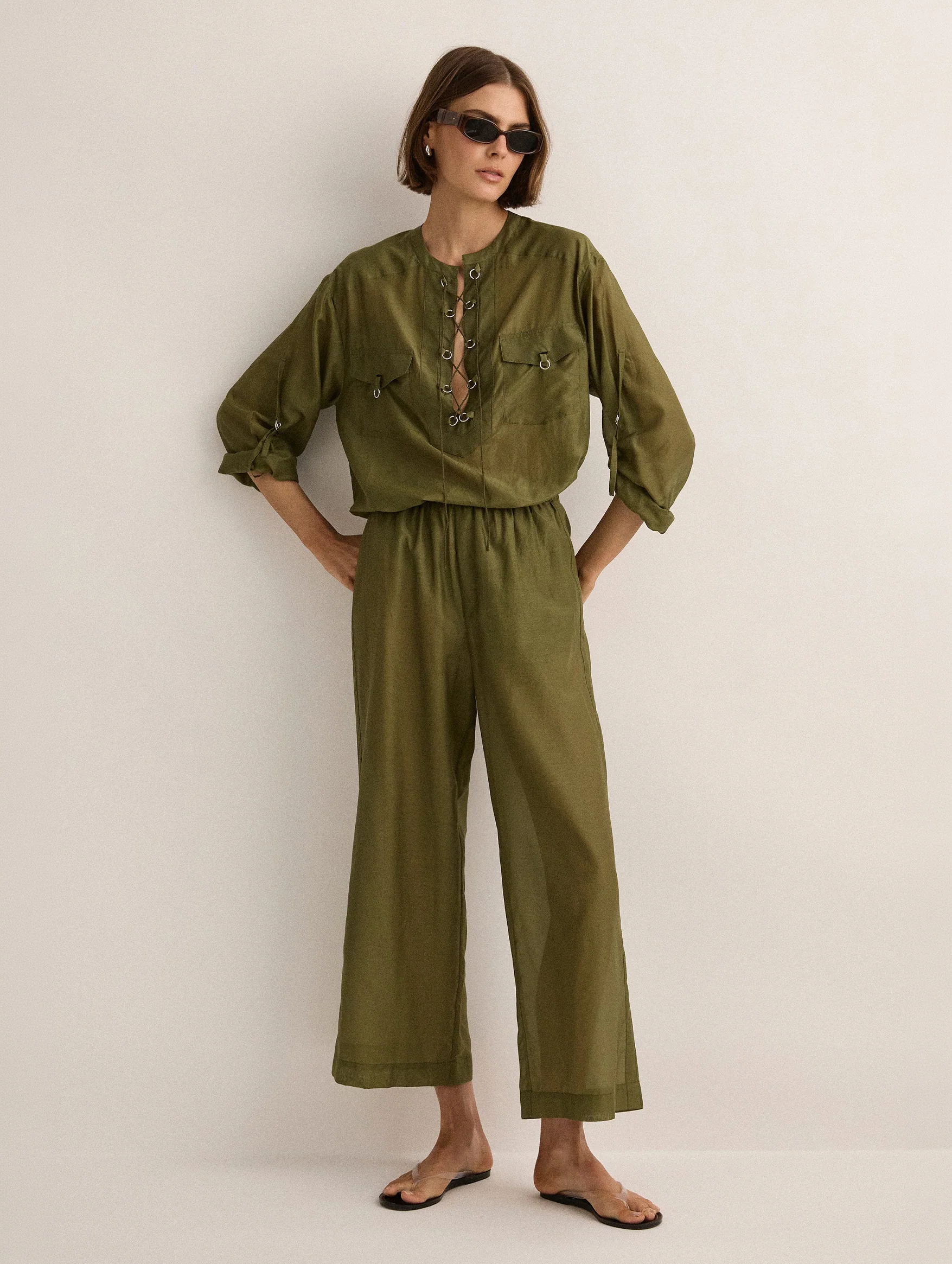 Eyelet Kaftan in Safari Green - Image 3