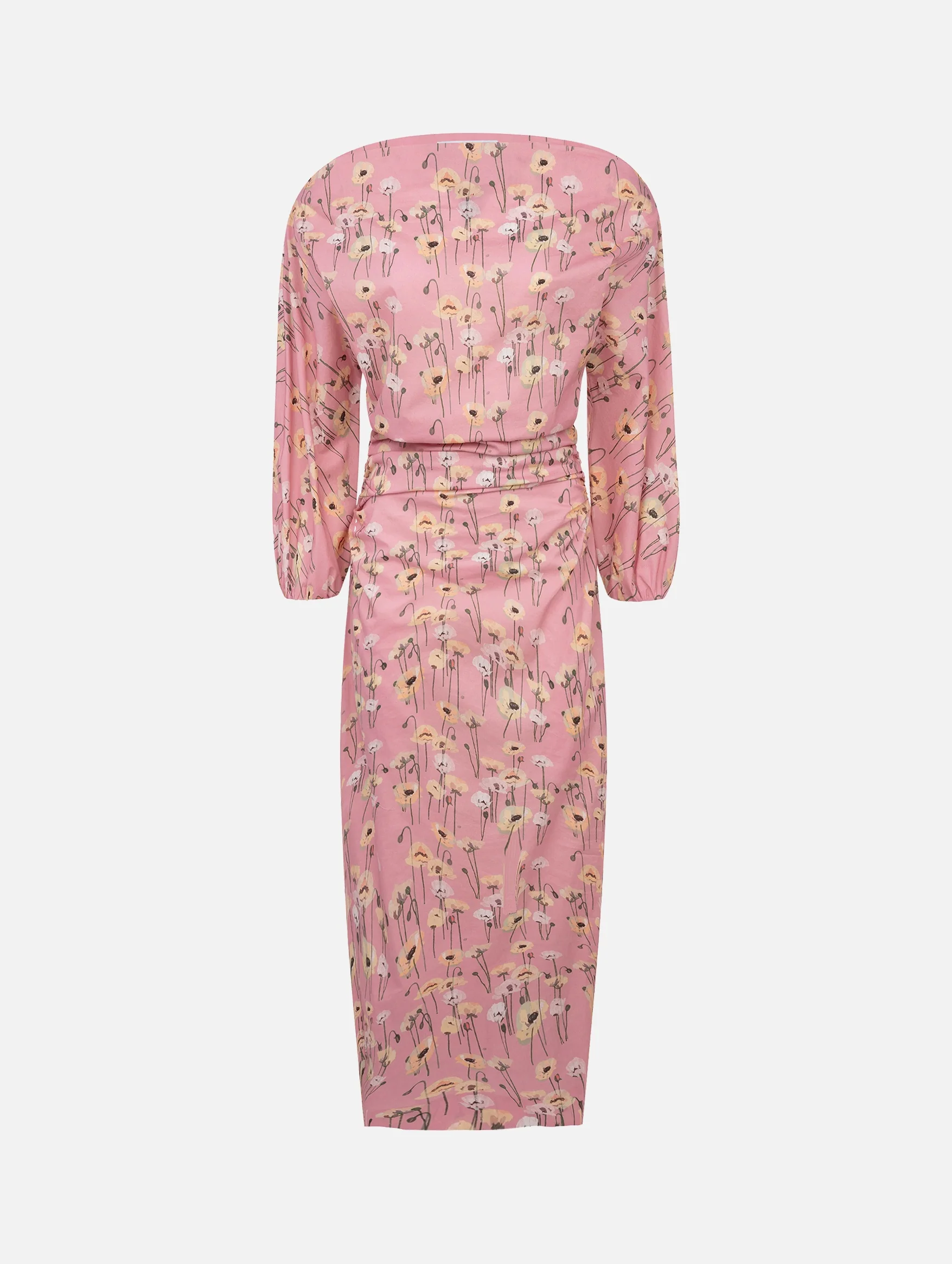 Ezra Dress in Small Poppies Yellow on Pink