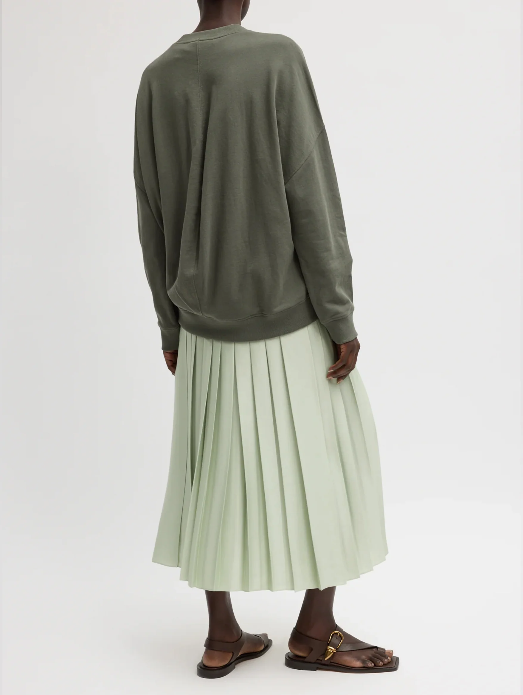 Feather Weight Pleated Pull On Skirt in Sage - Image 2