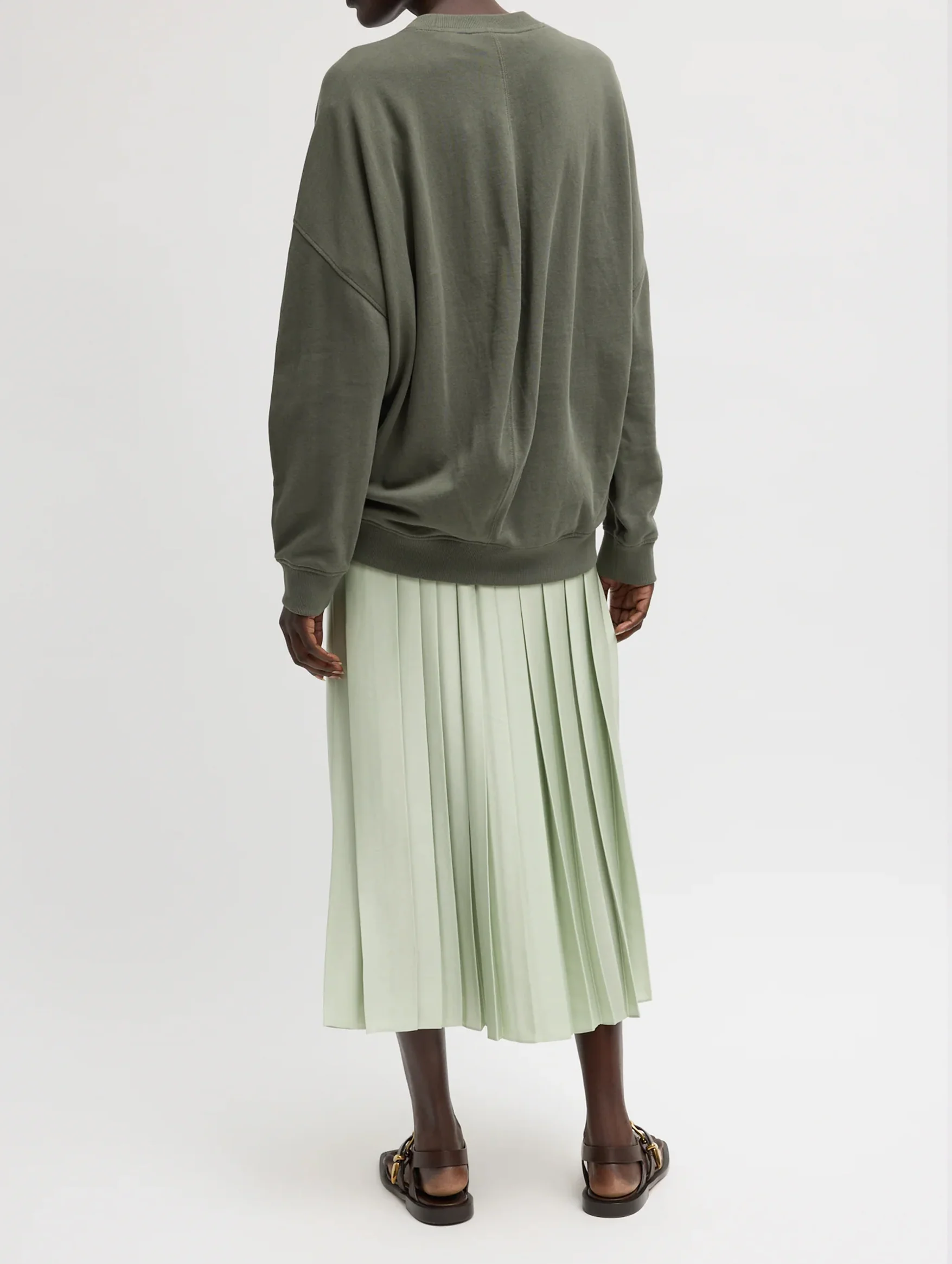 Feather Weight Pleated Pull On Skirt in Sage - Image 3