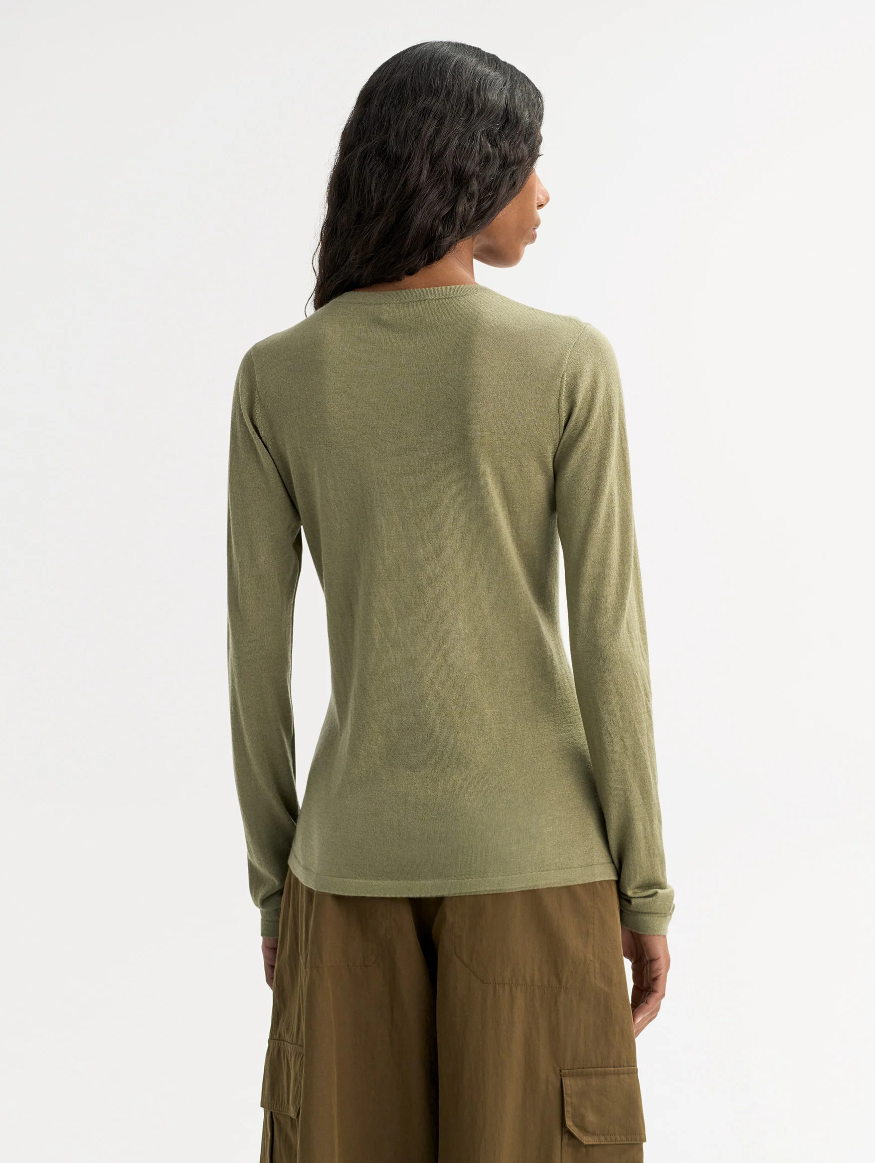 Featherlight Cashmere Silk Crewneck in Khaki - Image 4