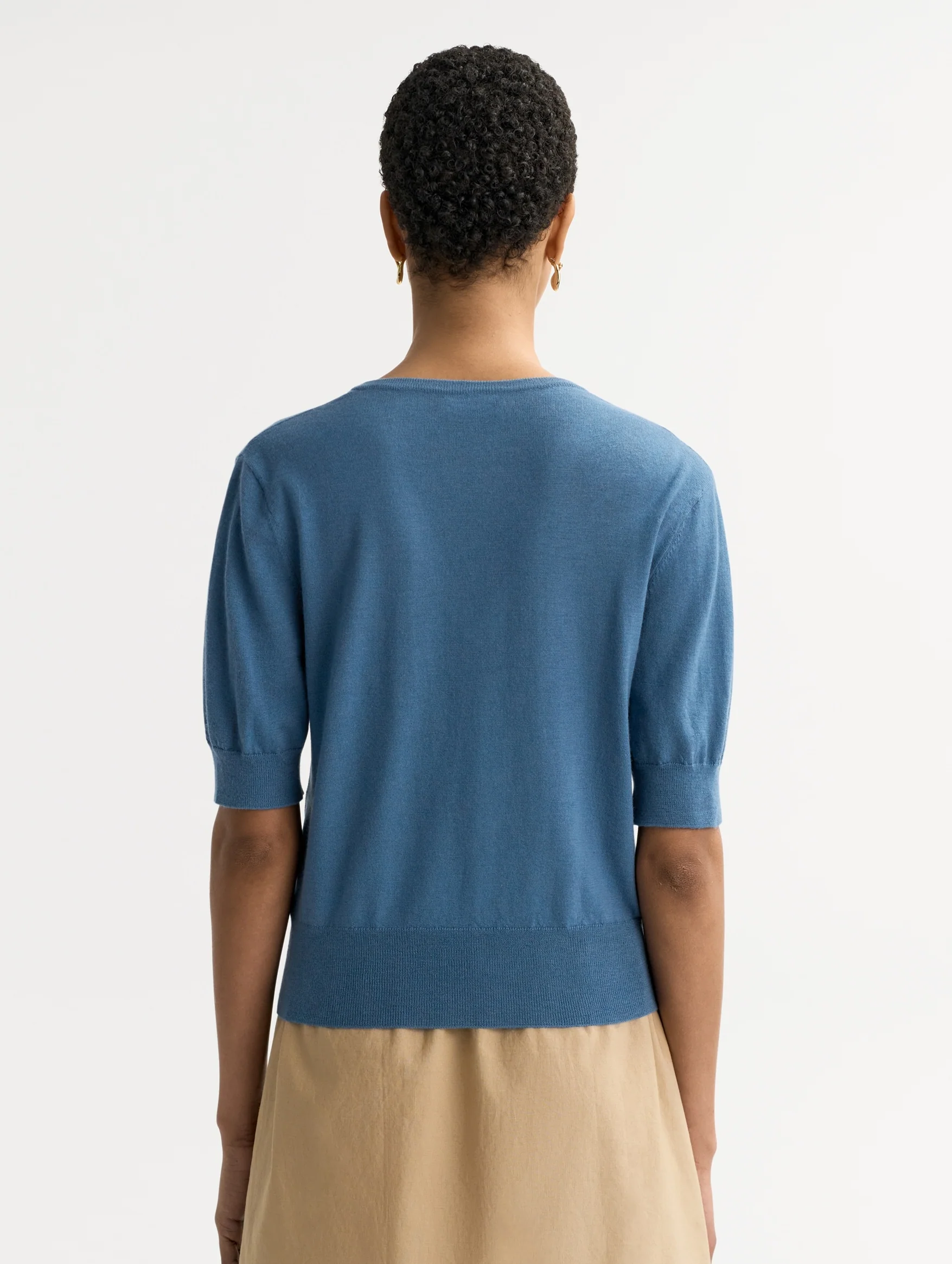 Featherlight Cashmere V-neck Top in Azure - Image 4