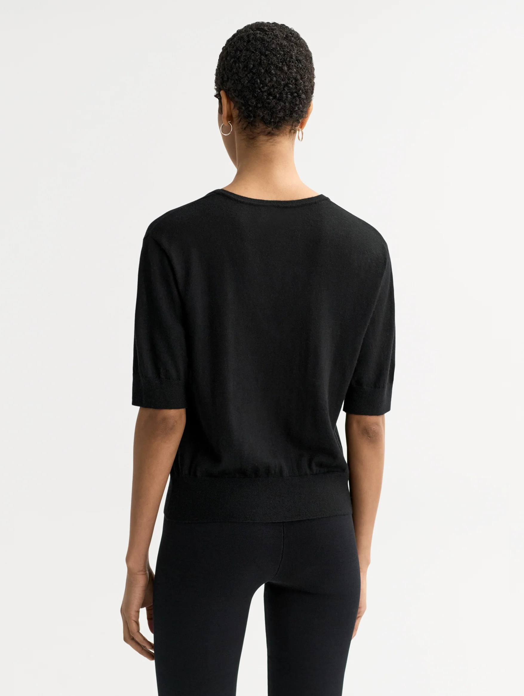 Featherlight Cashmere V-neck Top in Black - Image 4