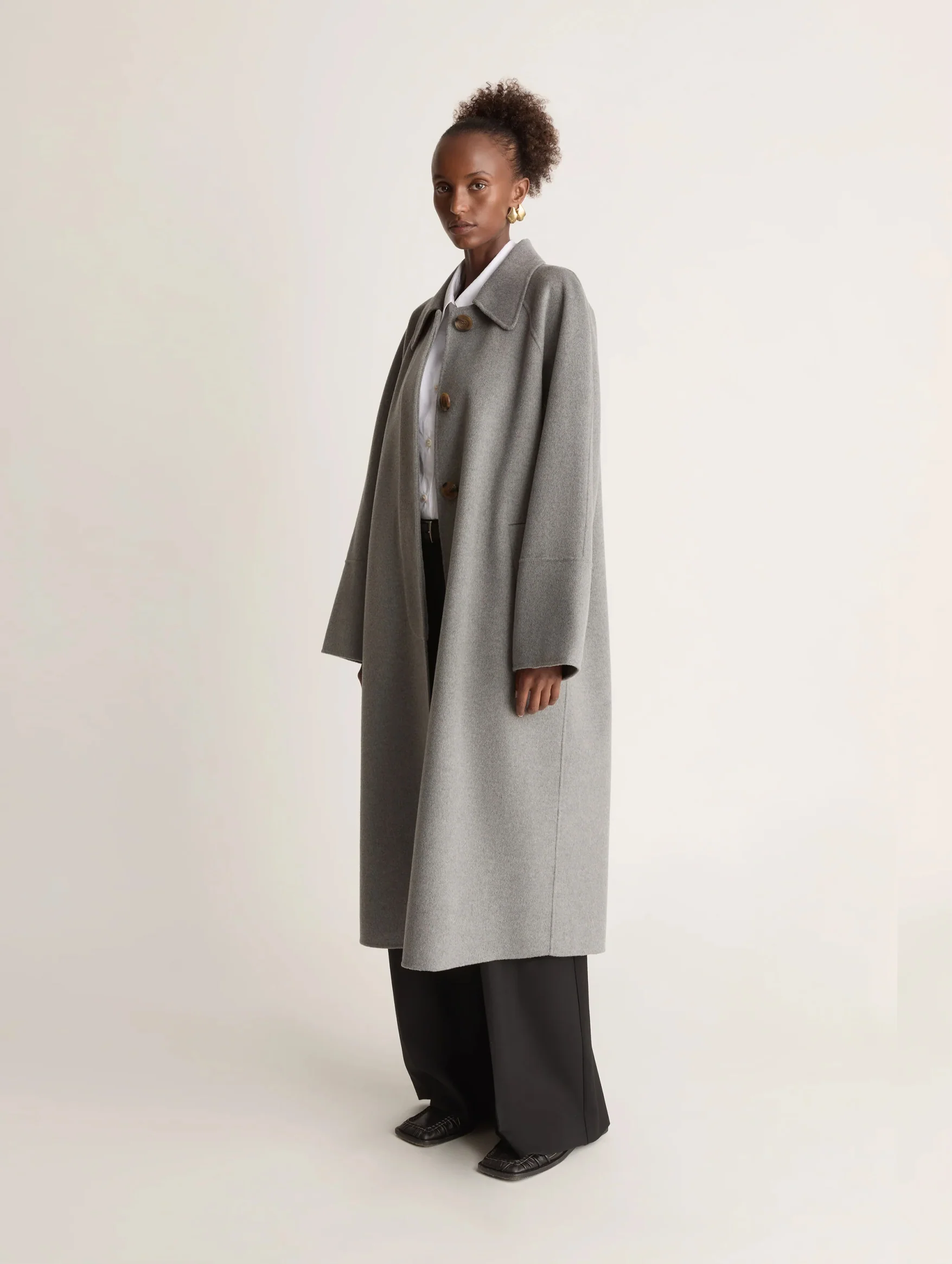 Florentine Cashmere Car Coat in Grey Marle - Image 4