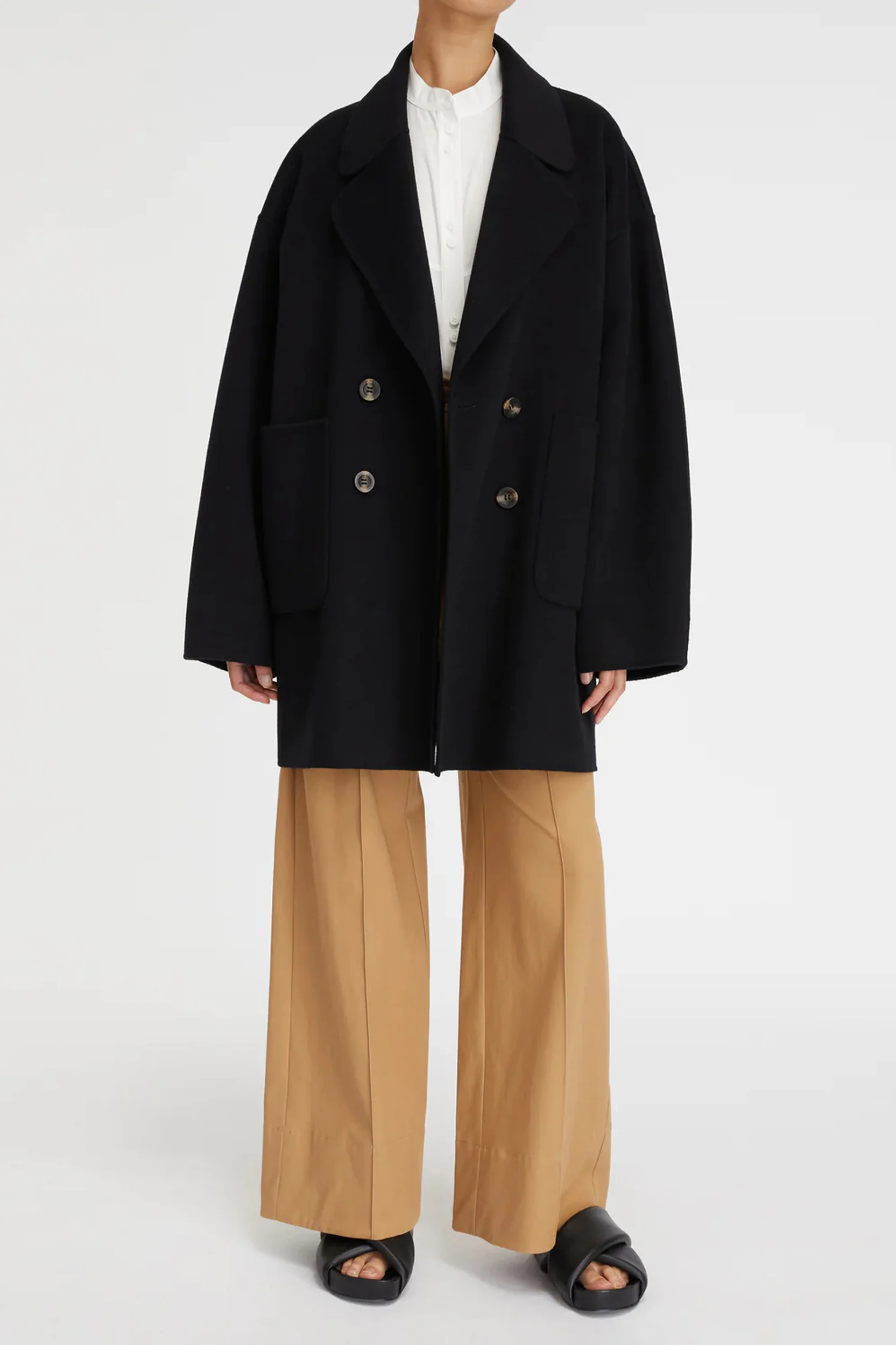 Florentine Cashmere Pea Coat in Black - Image 2
