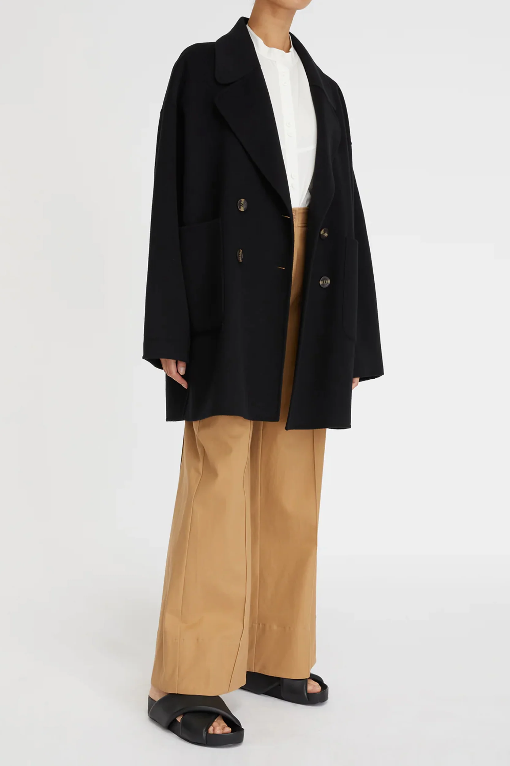 Florentine Cashmere Pea Coat in Black - Image 3