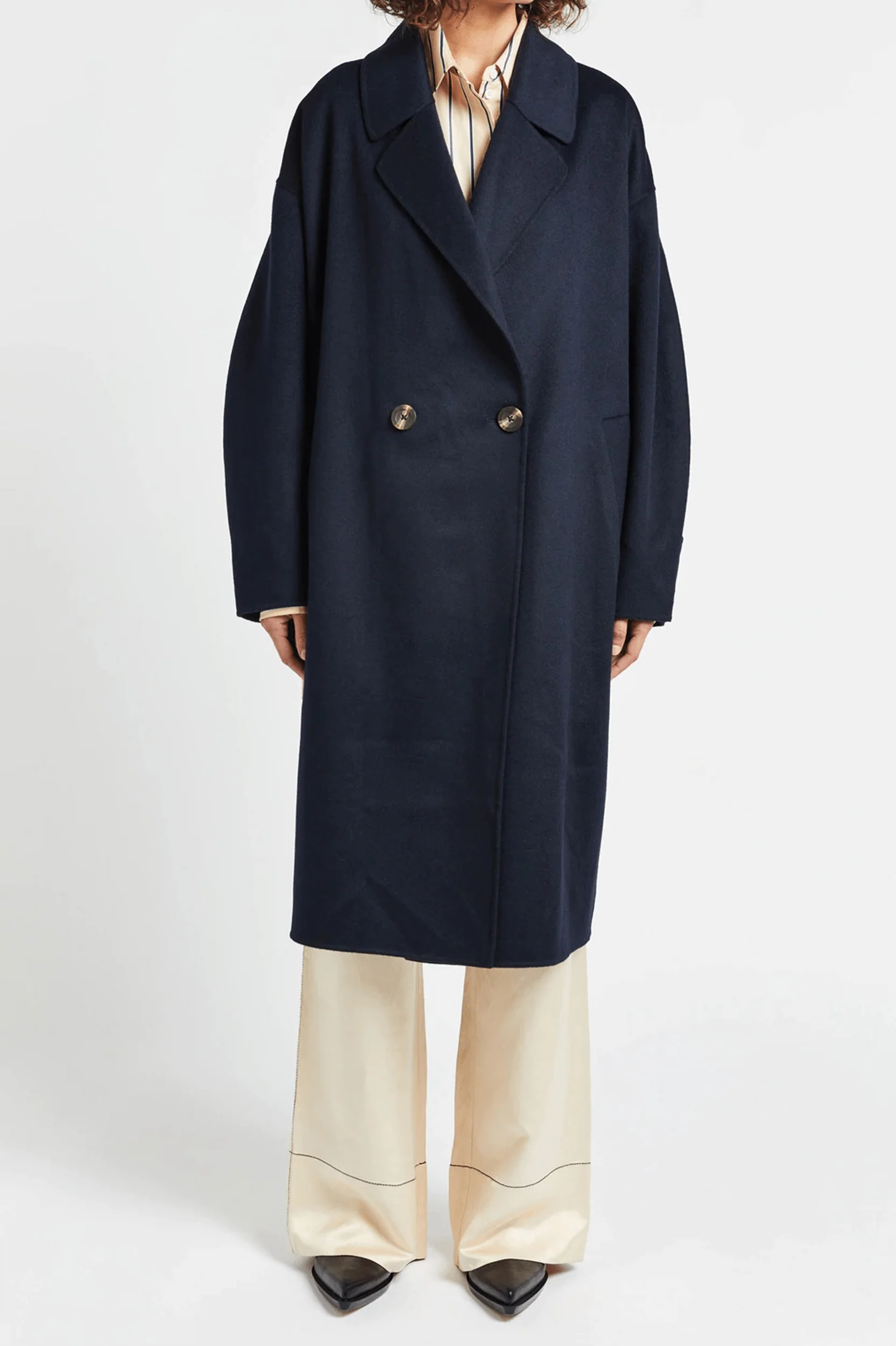 Florentine Cocoon Coat in Navy - Image 3