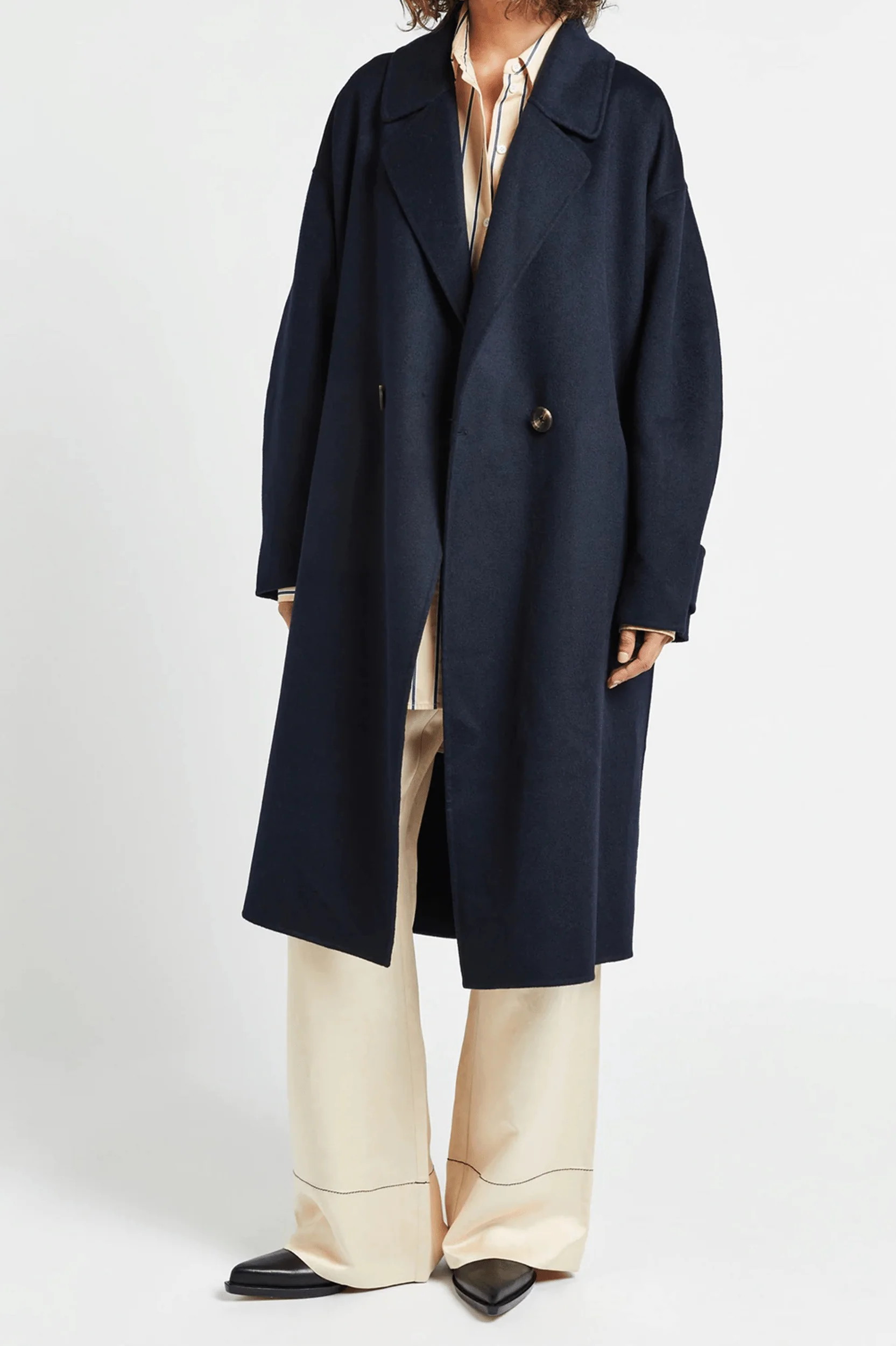 Florentine Cocoon Coat in Navy - Image 5