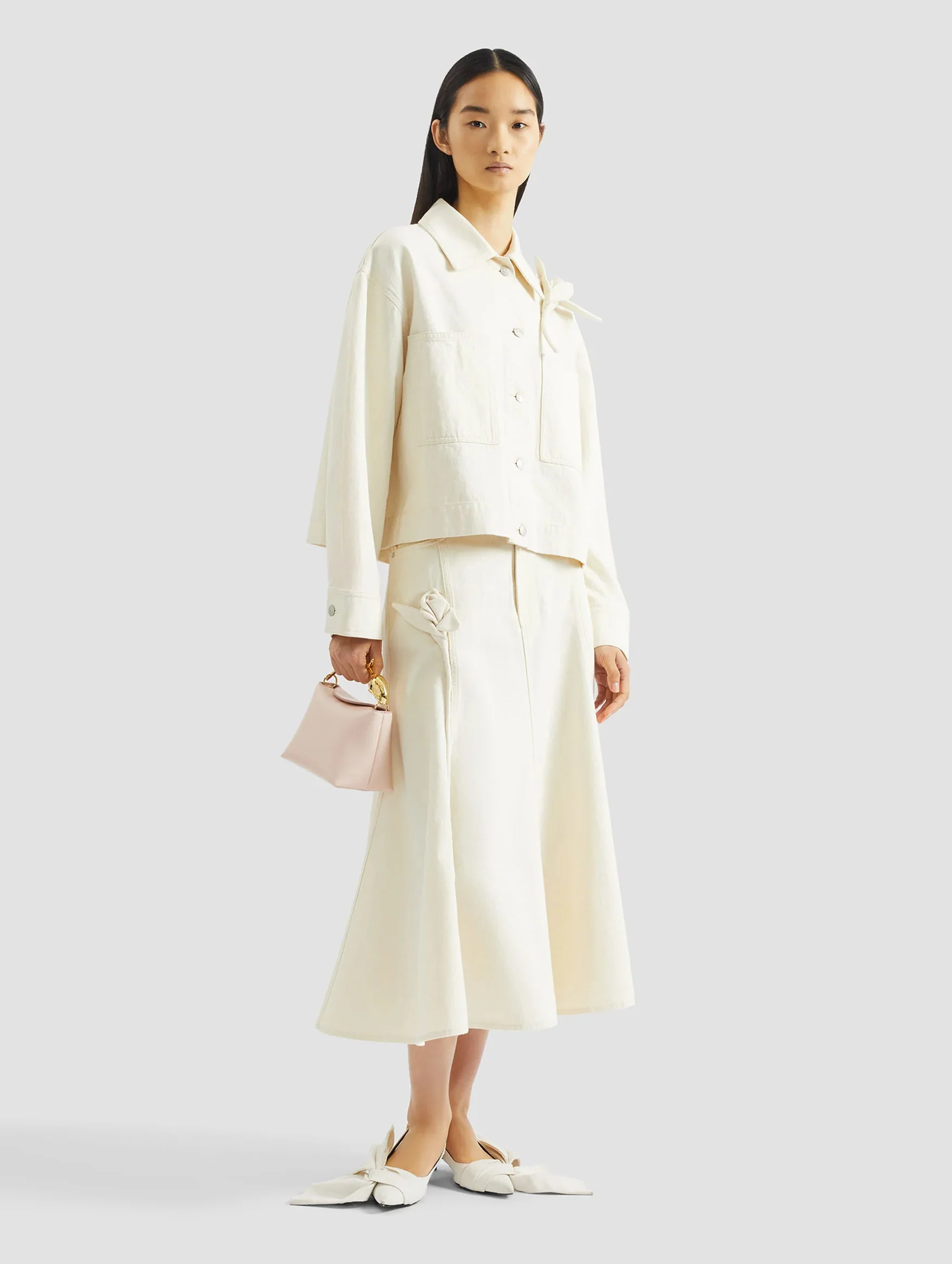 Fluted Midi Skirt in Ecru - Image 3