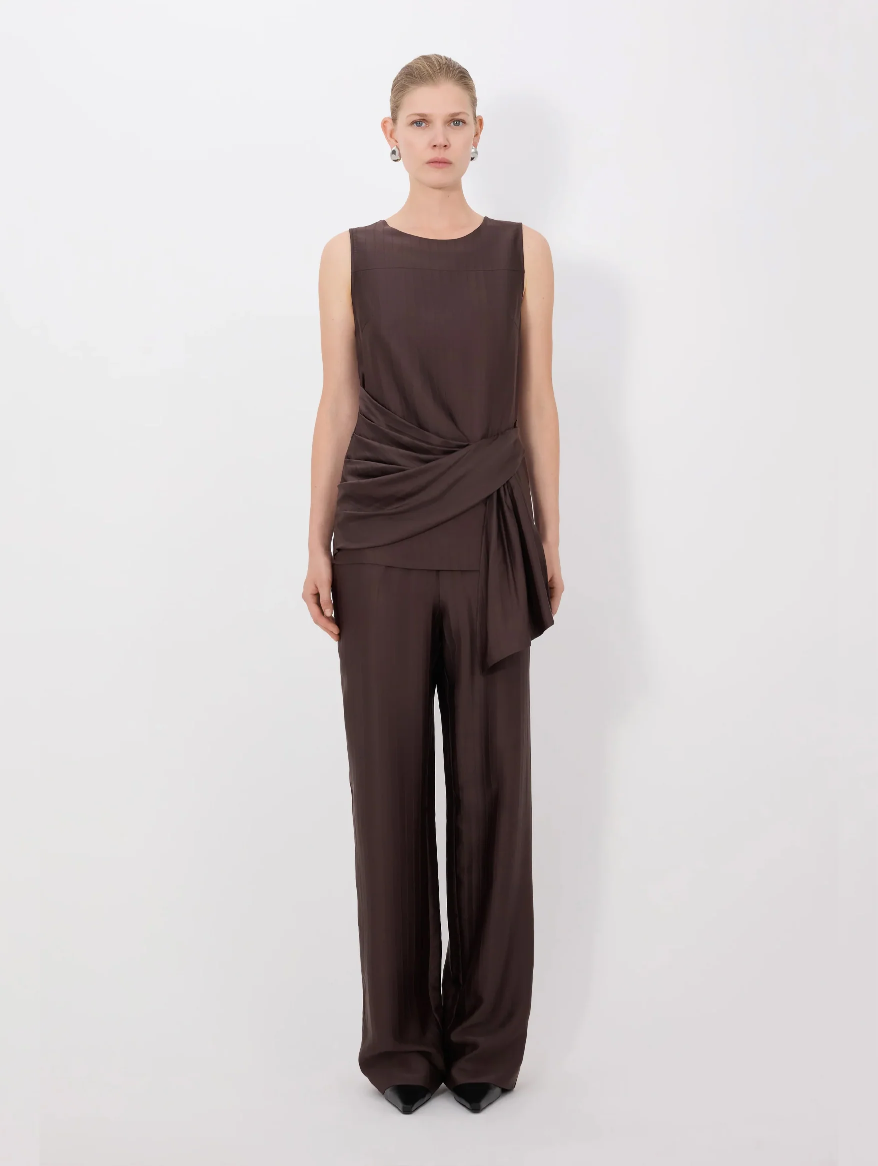 Fonda Draped Top in Dark Brown - Image 2