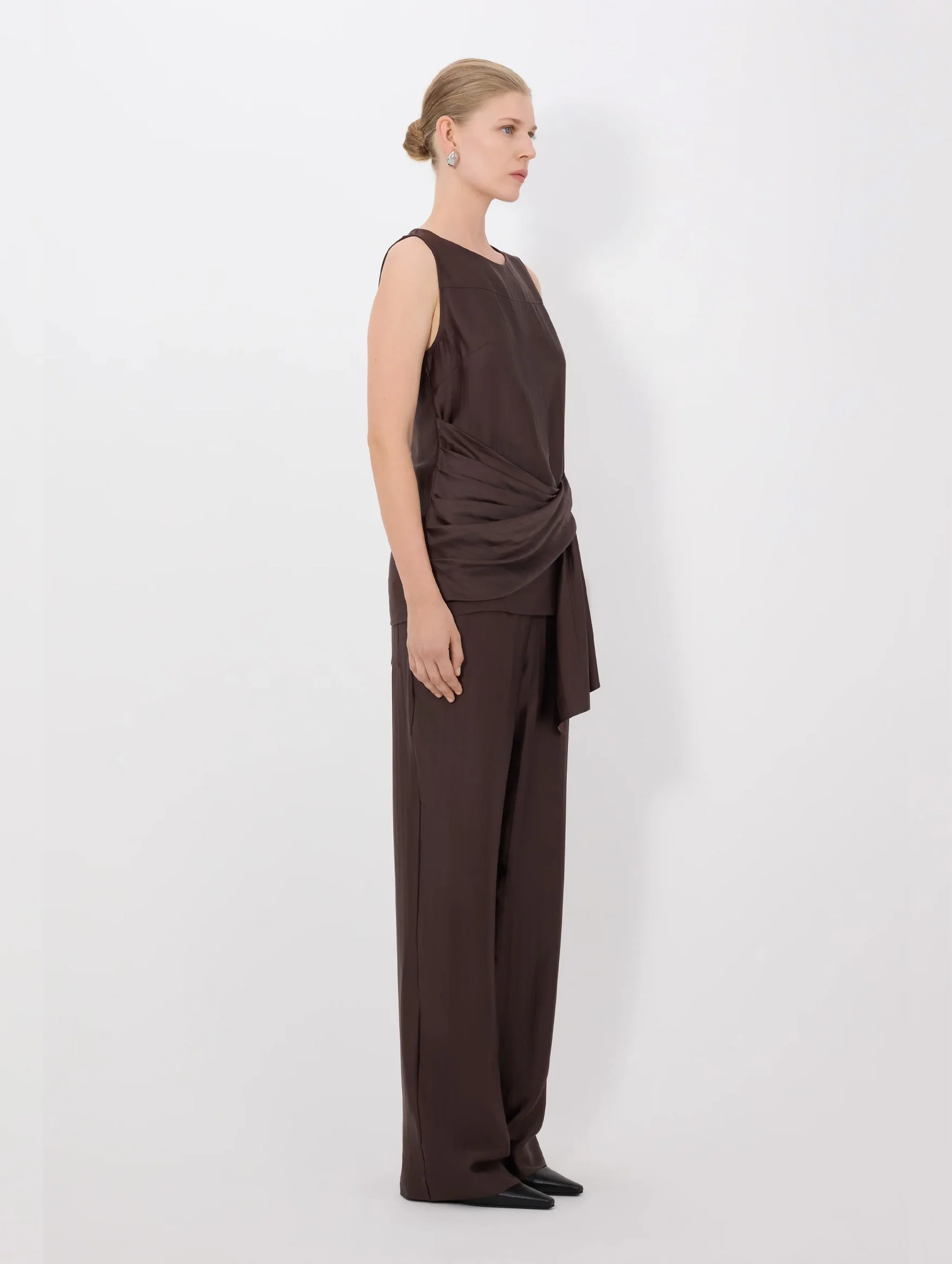Fonda Draped Top in Dark Brown - Image 3