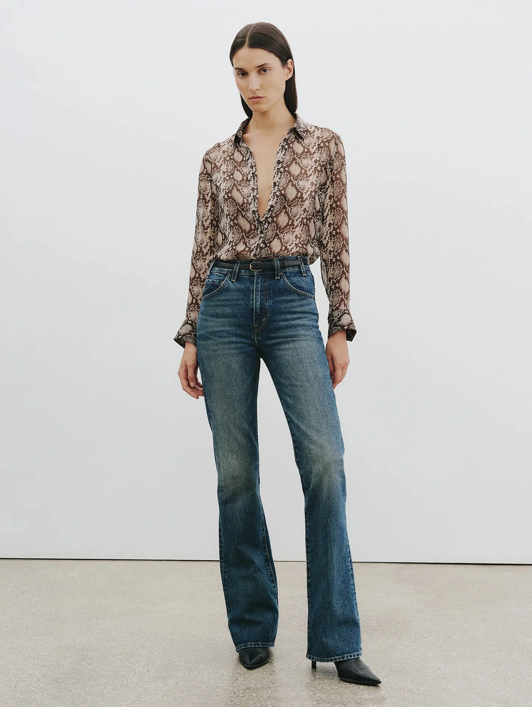 Gaia Slim Shirt in Brown Snake Print - Image 4