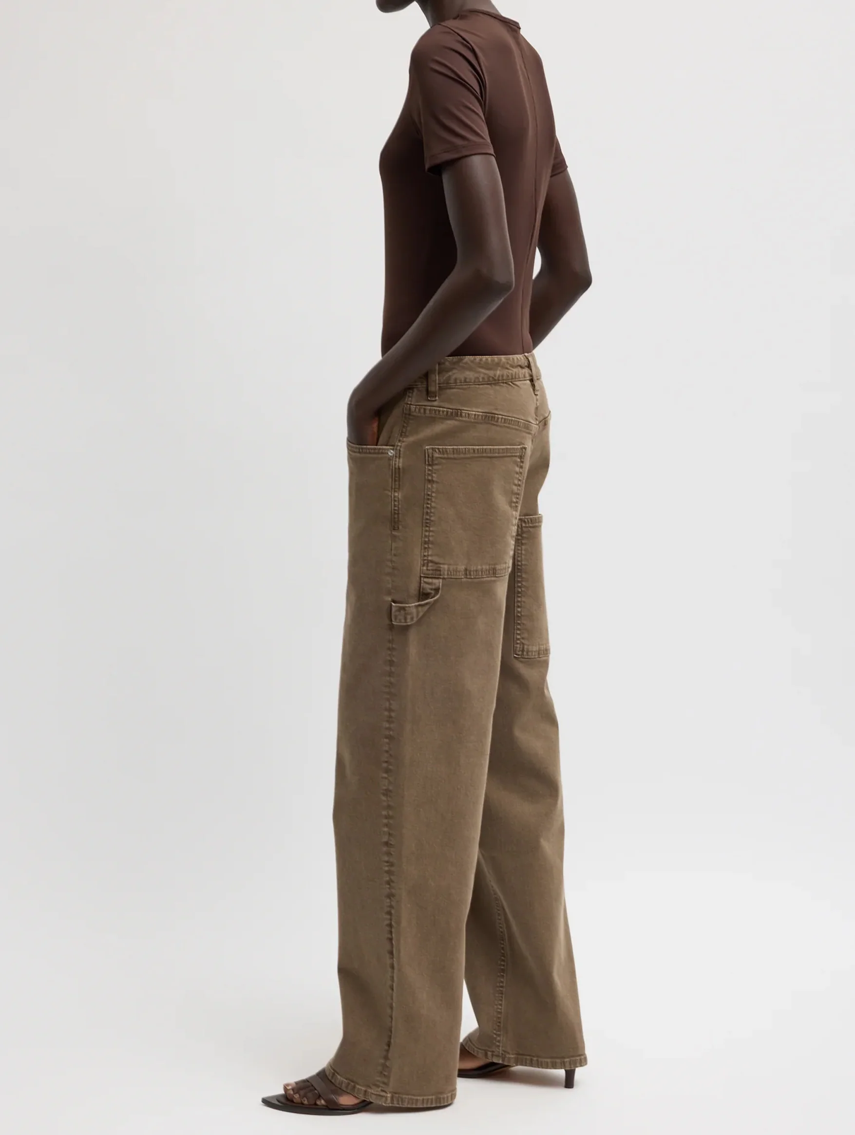 Garment Wash Stretch Twill Slouchy Carpenter Jean in Brown - Image 2