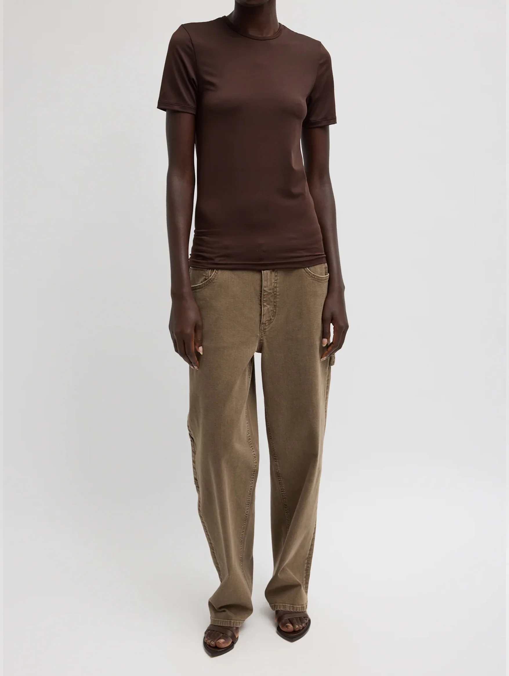 Garment Wash Stretch Twill Slouchy Carpenter Jean in Brown - Image 3