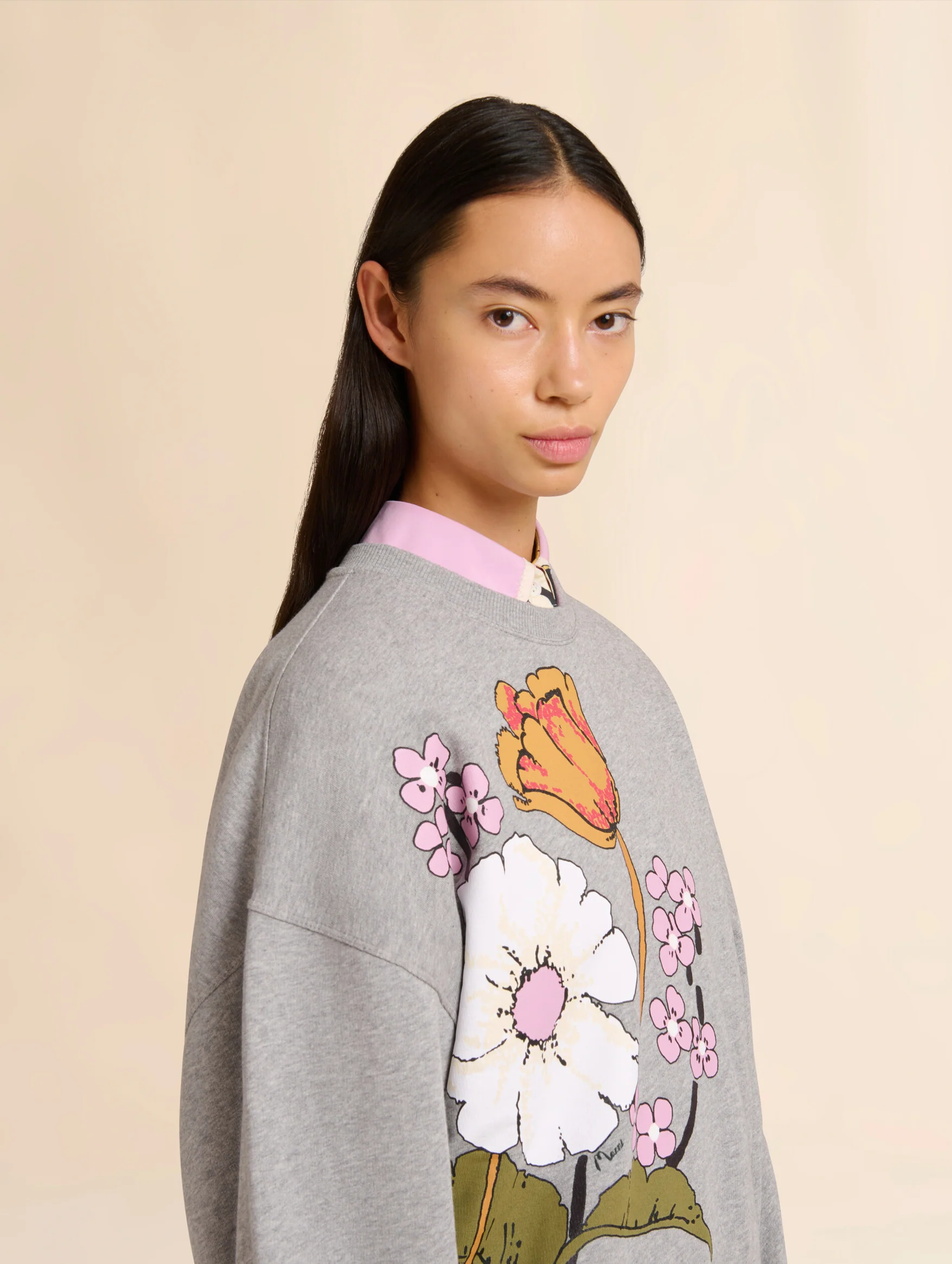 Gray Cotton Sweatshirt in Melodia Floral Print - Image 4