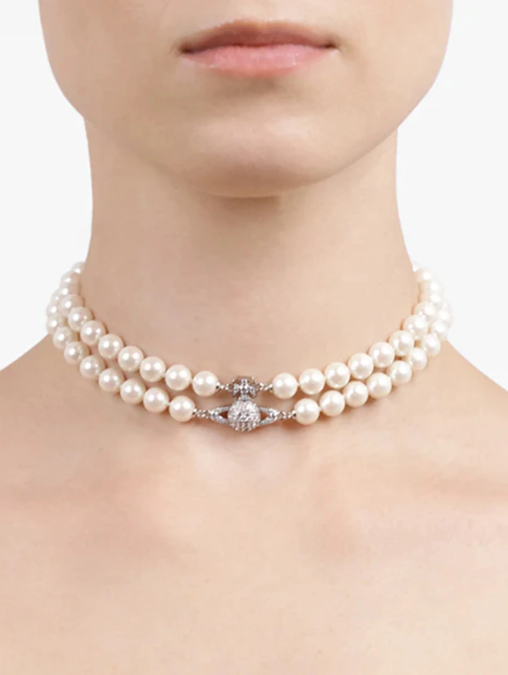 Graziella Pearl Choker in Platinum & White CZ - Image 2