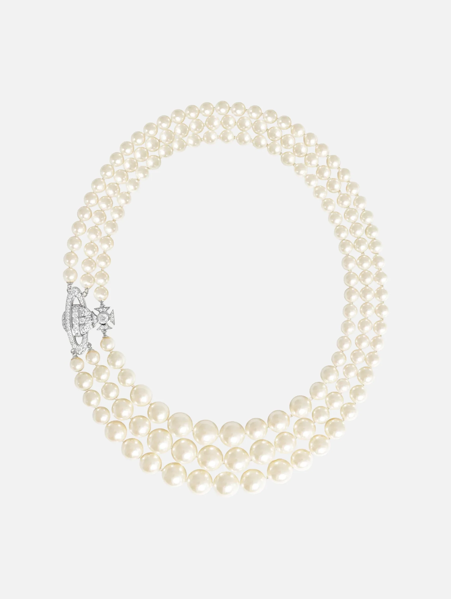 Graziella Three Row Pearl Necklace in Platinum Cream Rose