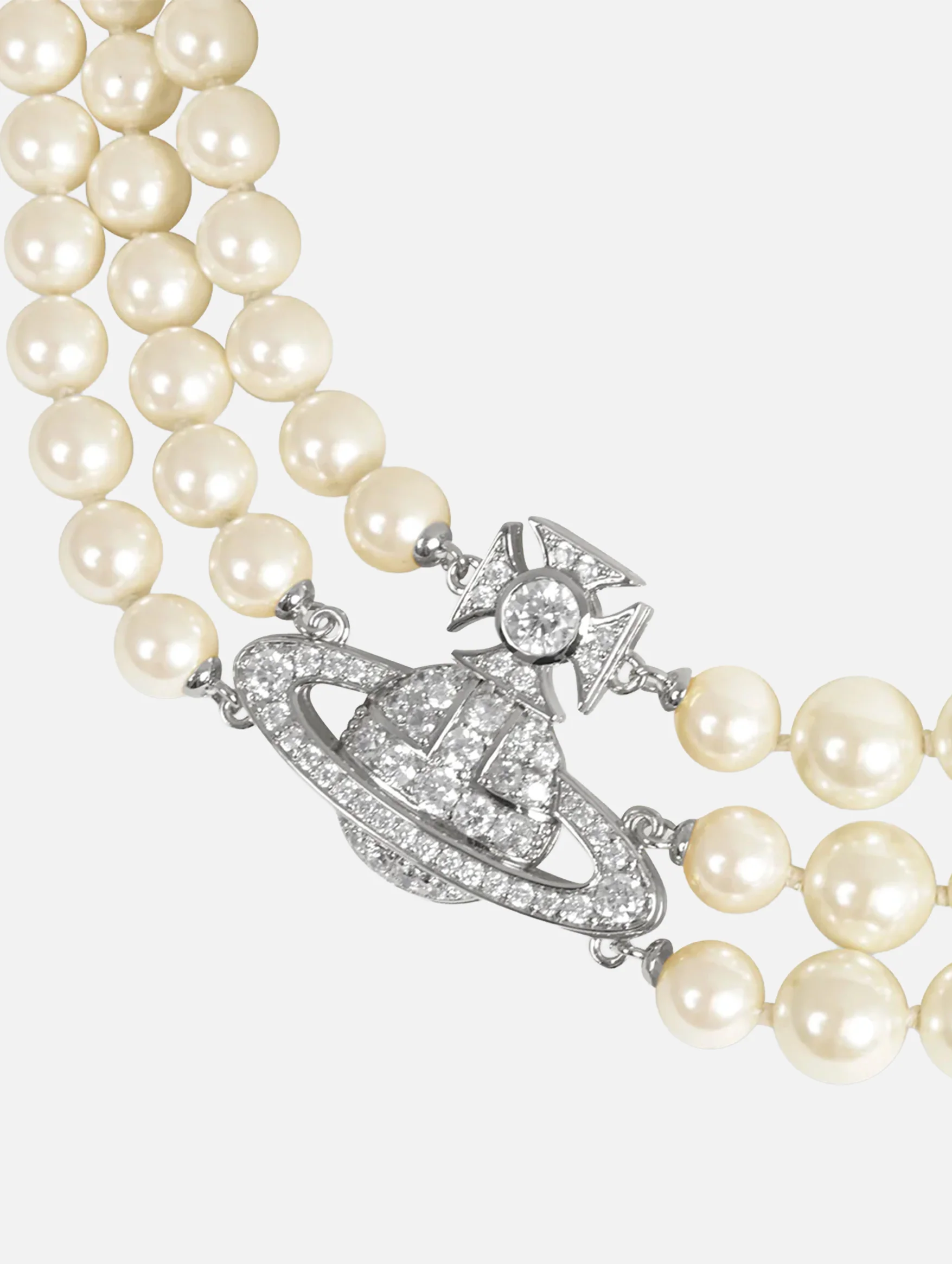 Graziella Three Row Pearl Necklace in Platinum Cream Rose - Image 3